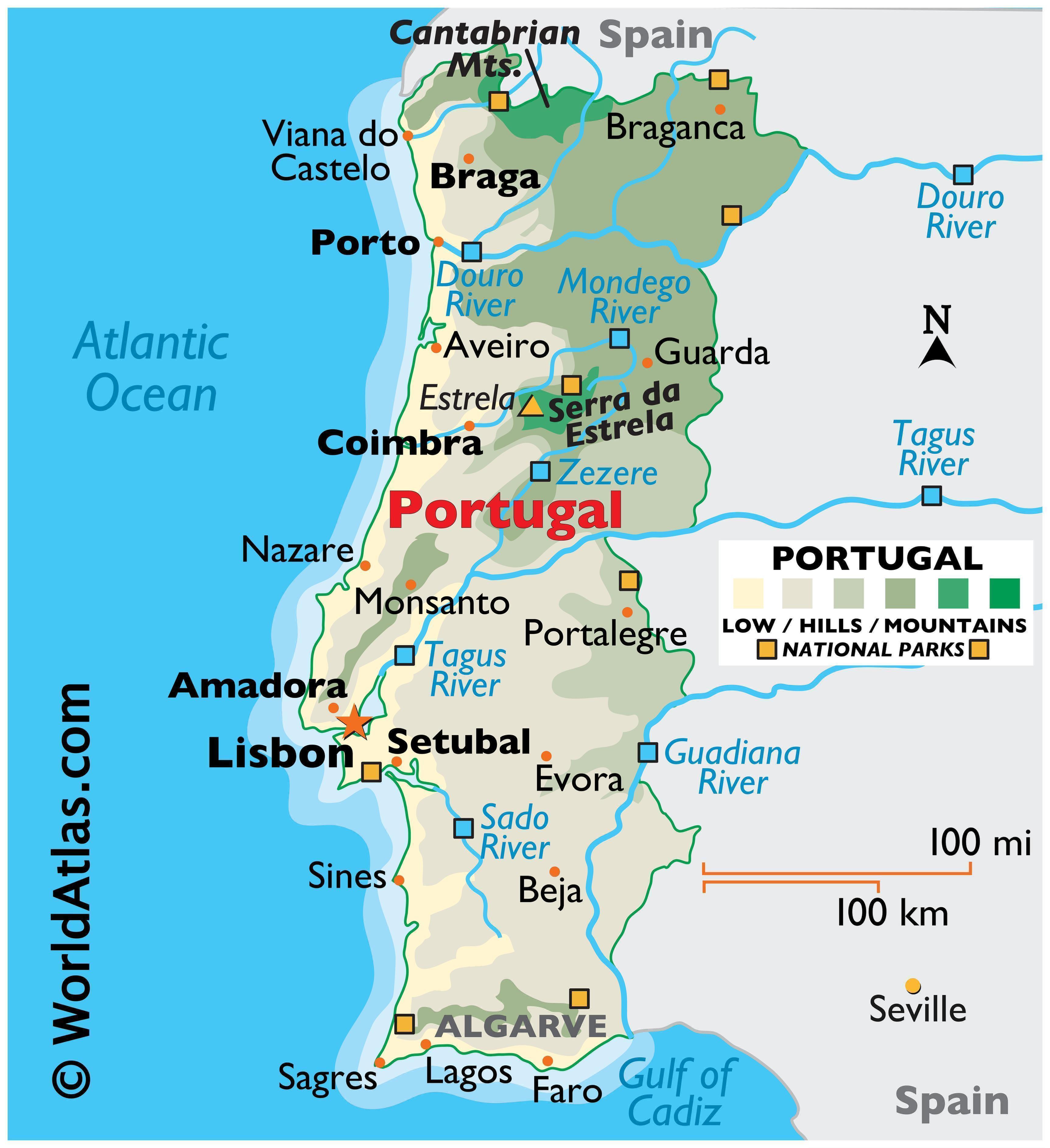 Portugal coast map - Map of Portugal coast (Southern Europe - Europe)