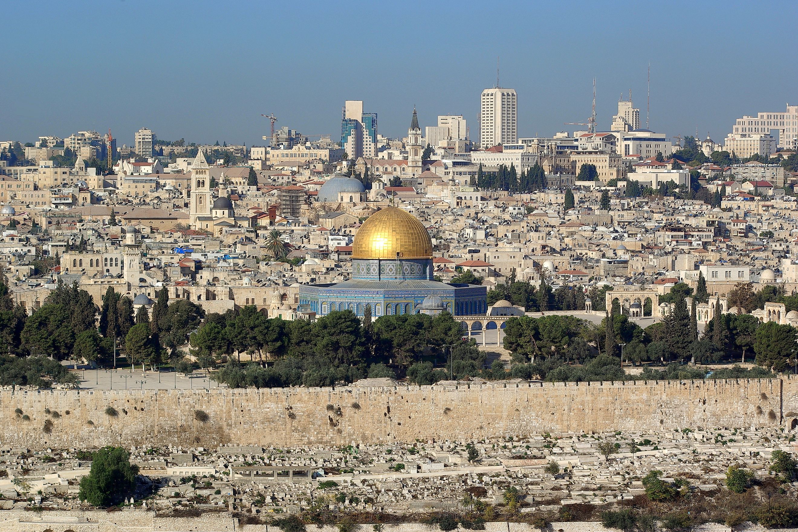 The Dome of the Rock in Jerusalem with the Church of the Holy Sepulcher in the background