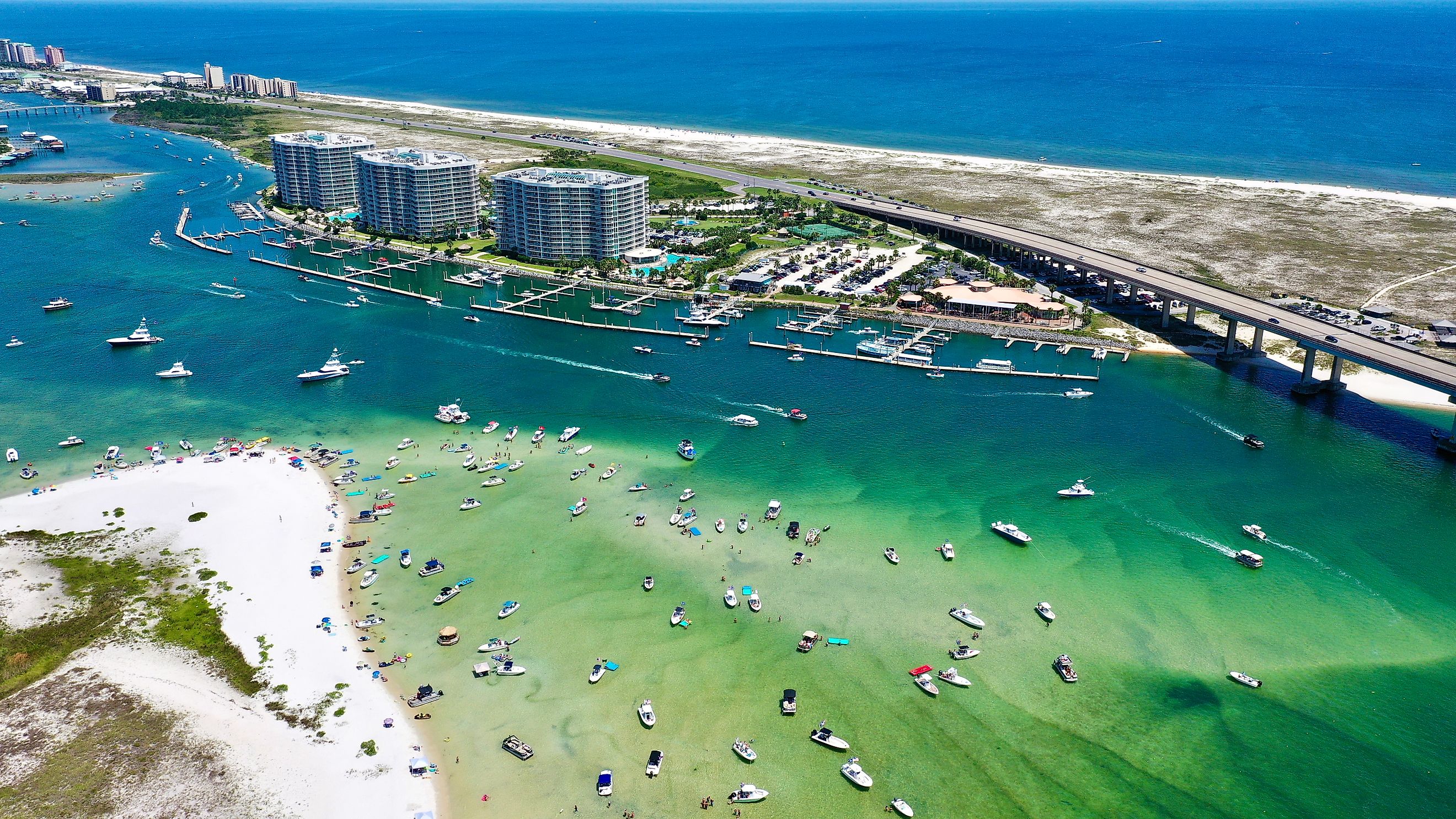 Aerial view of Perdido Pass in Orange Beach, Alabama