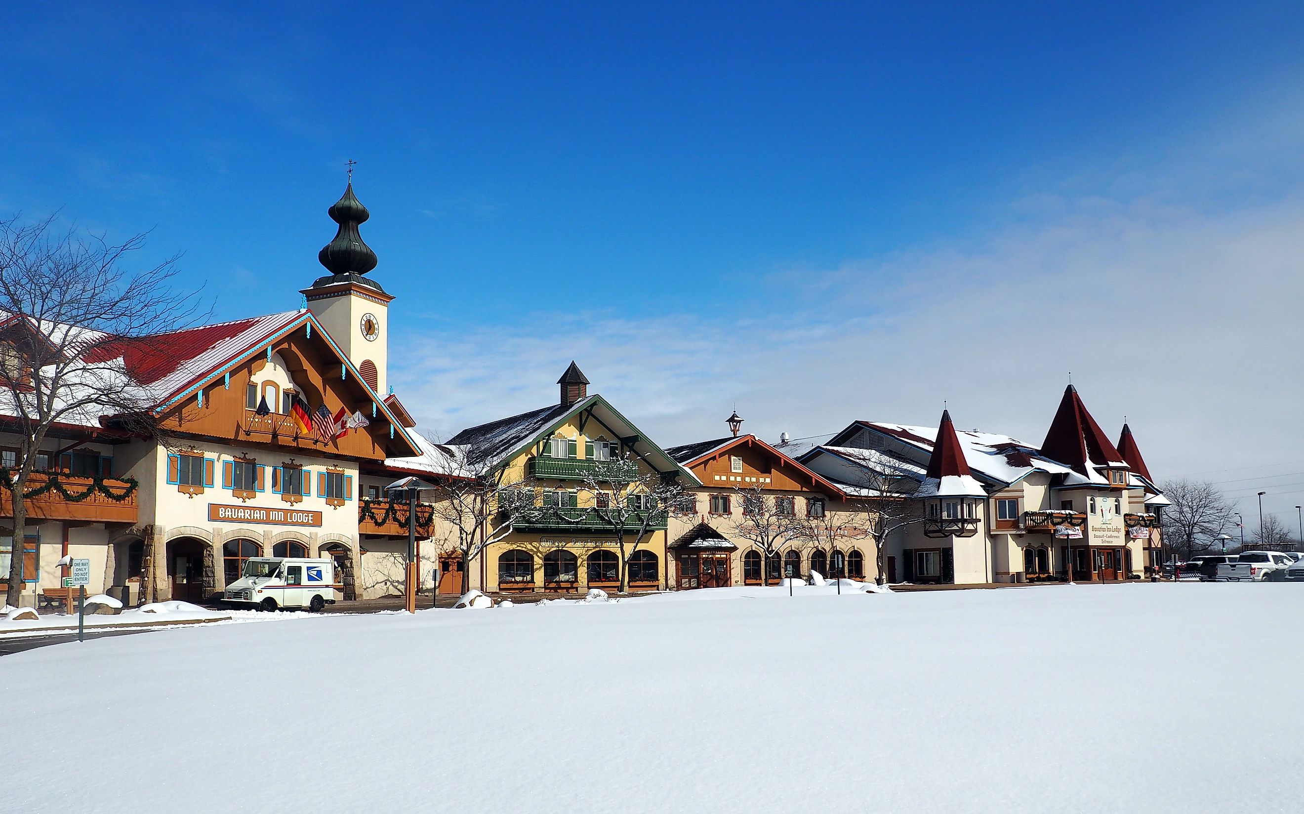 Bavarian-style buildings in the town of Frankenmuth, Michigan. Editorial credit: T-I / Shutterstock.com