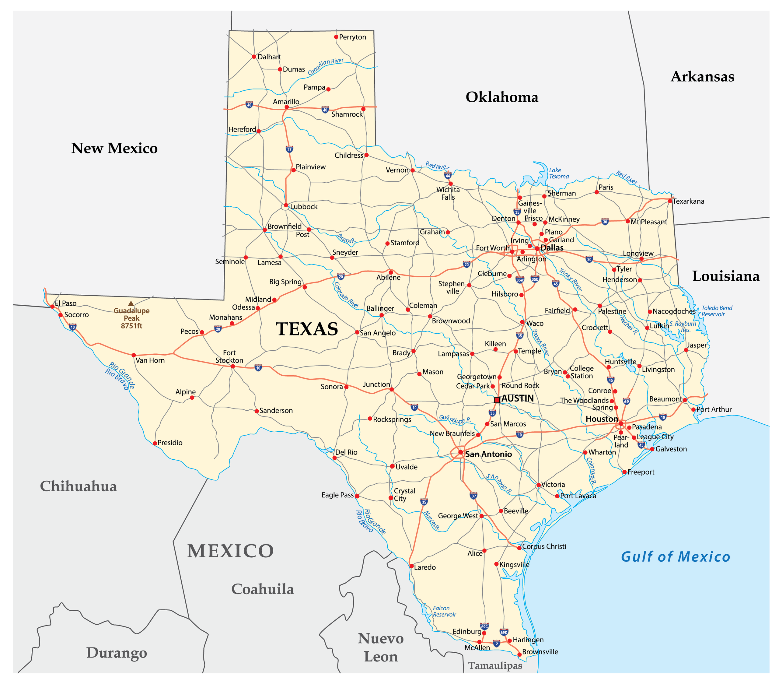 What States Border Texas WorldAtlas