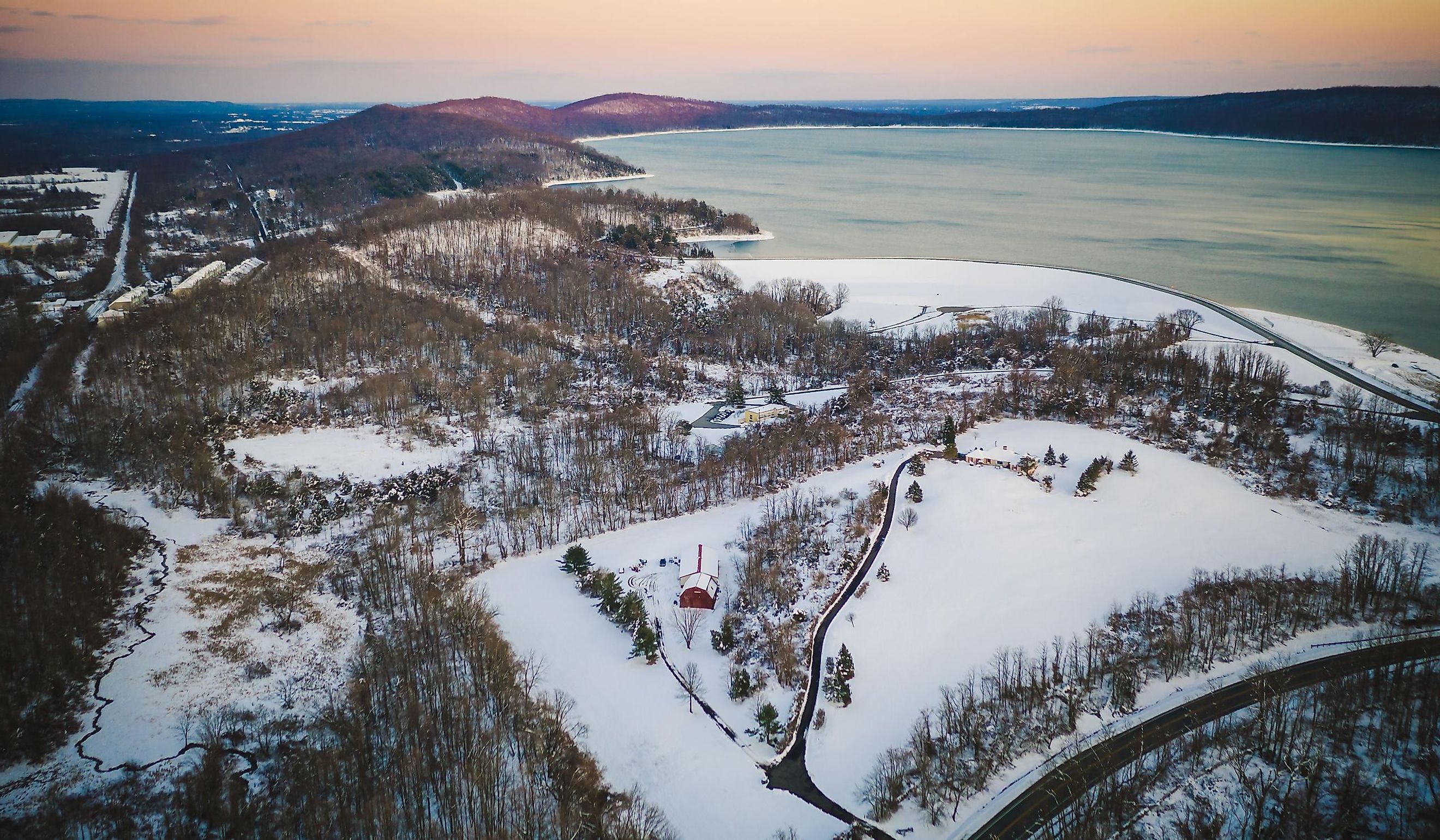 Aerial of Snow Landscape in Clinton New Jersey.