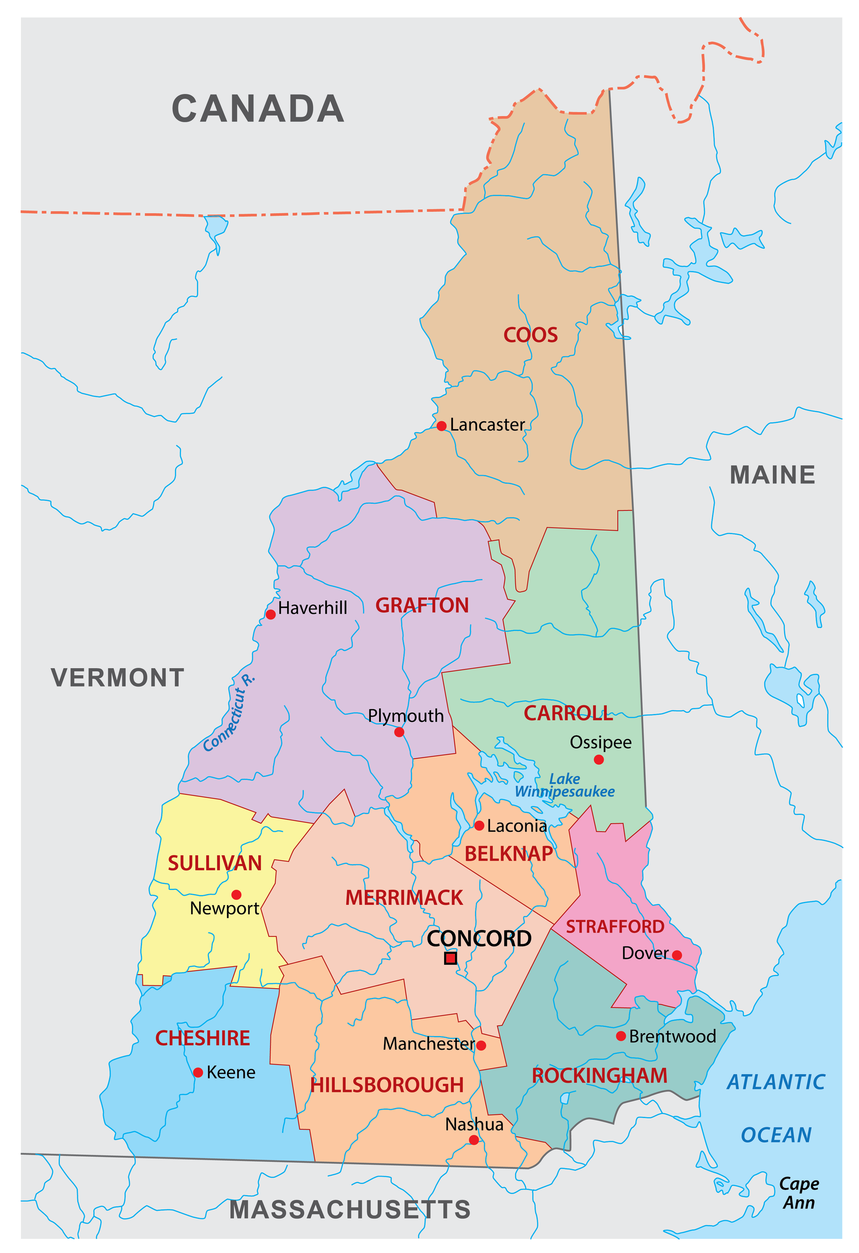State Map Of New Hampshire - Anetta Mathilda