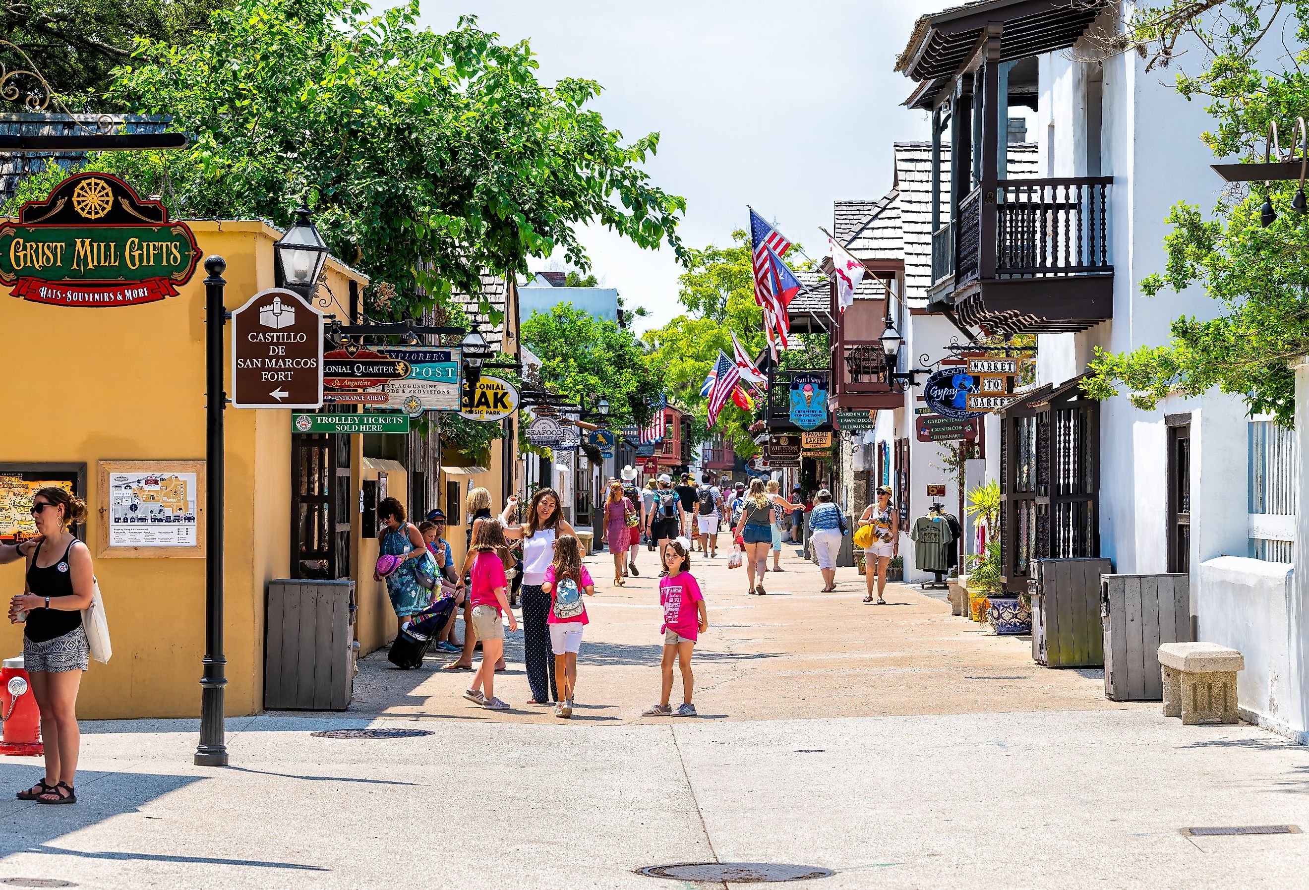 People walking and shopping at Florida city St George Street in St. Augustine, Florida. Image credit Andriy Blokhin via Shutterstock