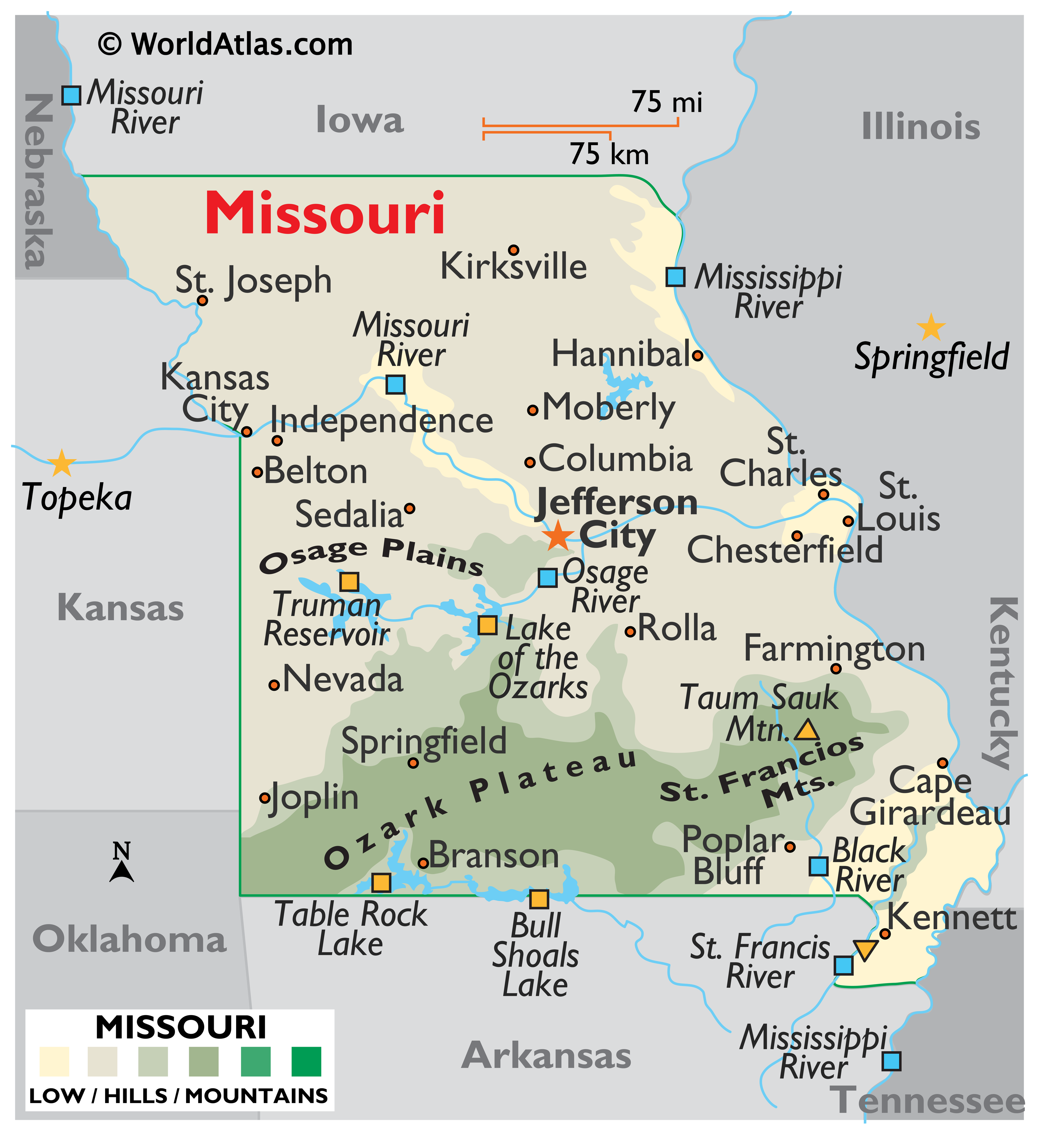 Thông tin, bản đồ bang Missouri (Mỹ) năm 2024 Map of Missouri