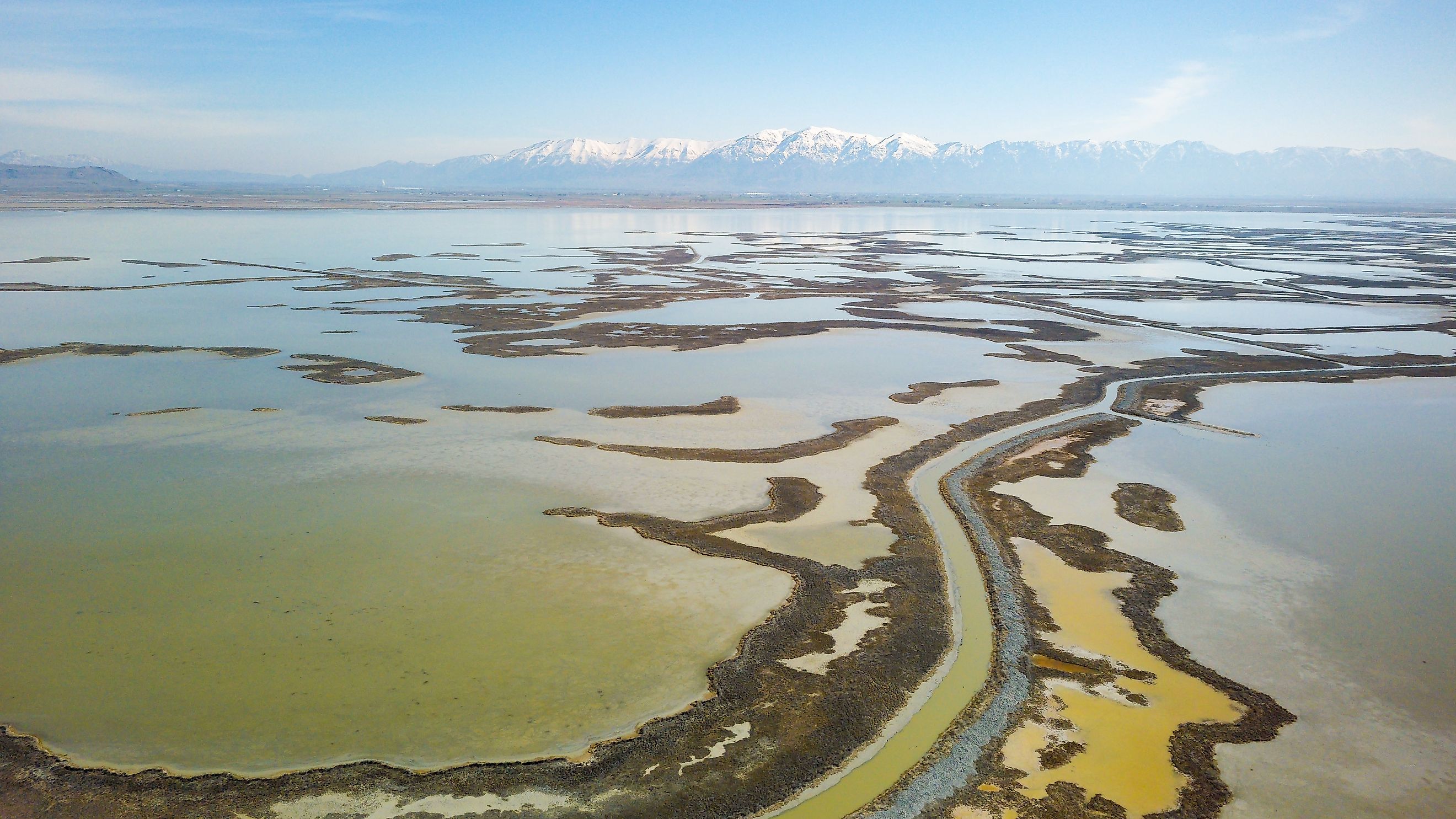 The view from above Bear River Migratory Bird Refuge near Brigham City, Utah.