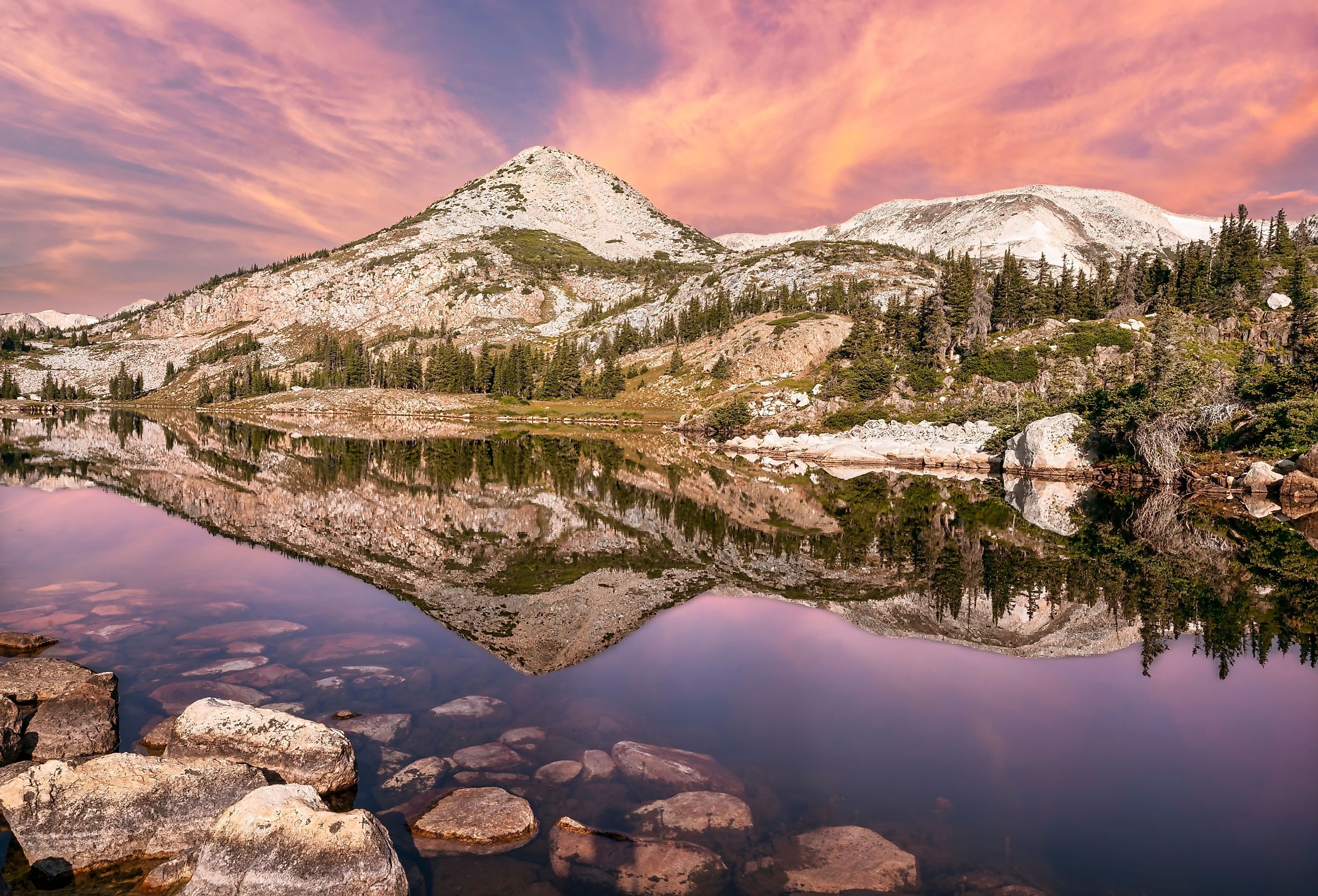 Lewis Lake in the Snowy Mountain Range of the Medicine Bow National Forest near Laramie, Wyoming.