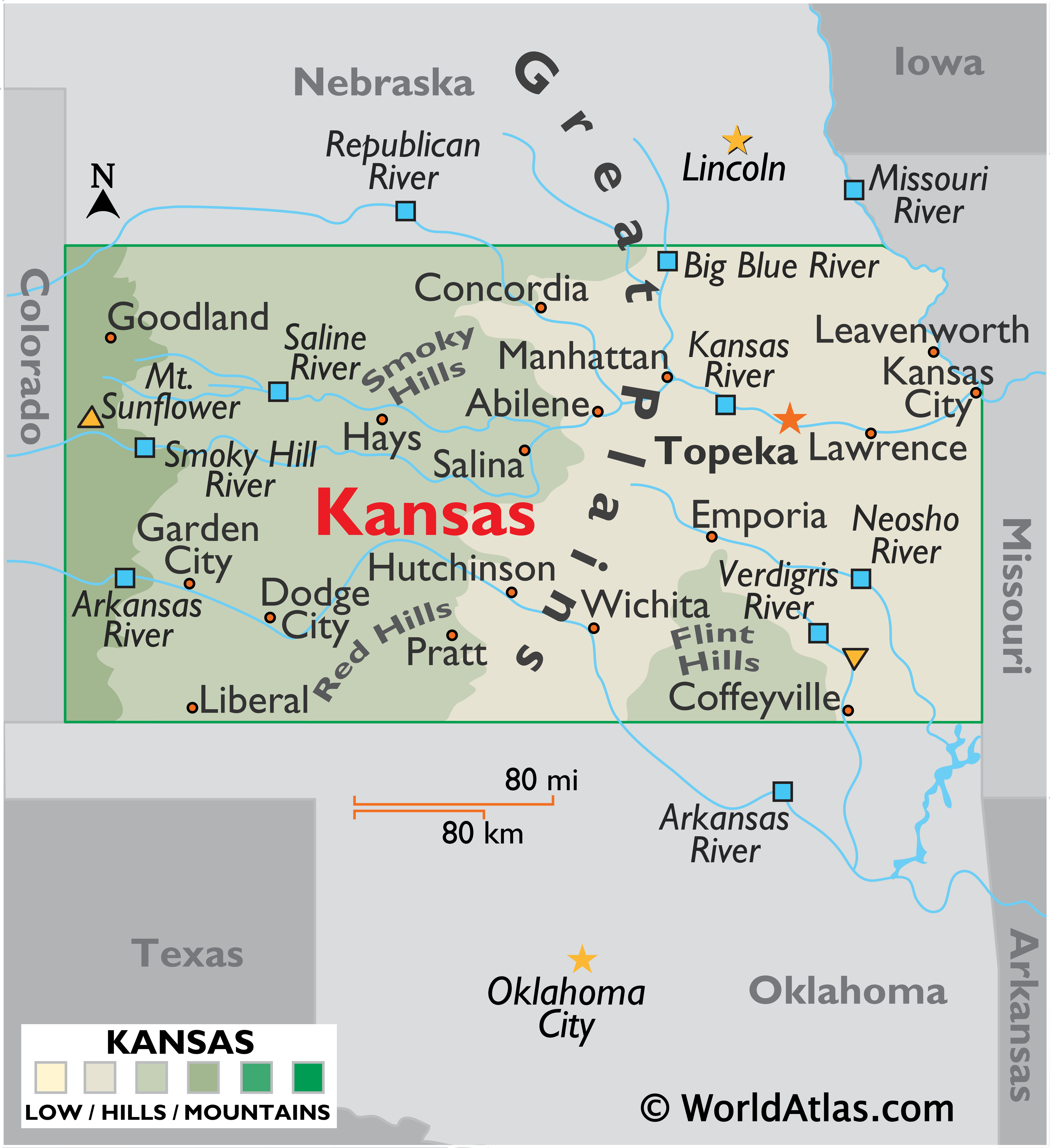 Thông tin, bản đồ bang Kansas (Mỹ) năm 2024 Map of Kansas