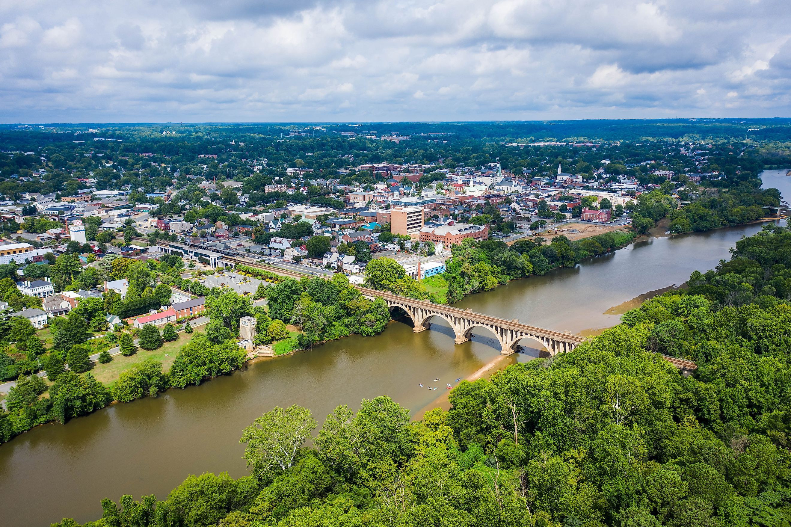 Aerial view of historic Fredericksburg, Virginia.