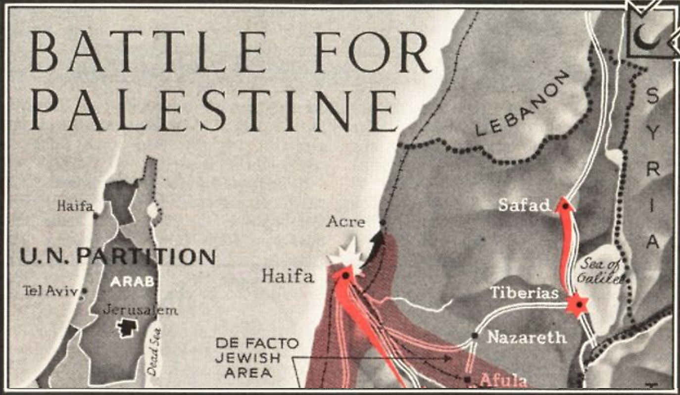 Battle for Palestine, Time Magazine May 3, 1948 1947–1948 civil war in Mandatory Palestine. Image Source: Wikimedia/Public domain