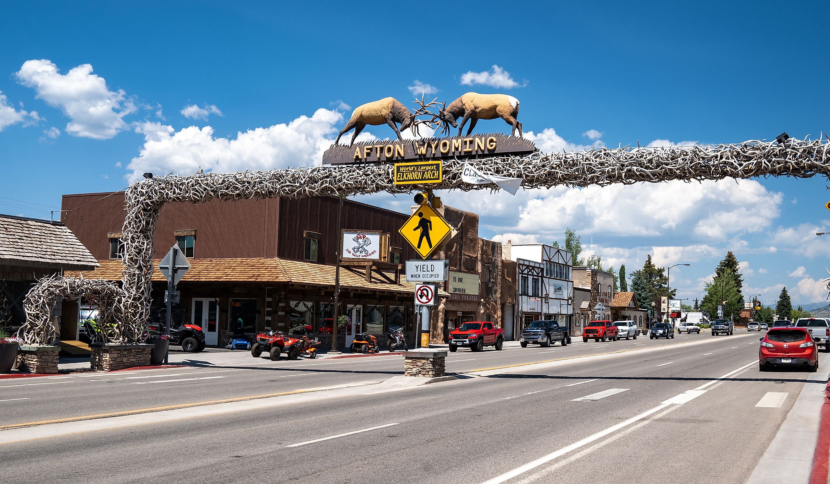 Famous elk antler arch in the downtown area of the town in the Star Valley of Wyoming. Editorial credit: melissamn / Shutterstock.com