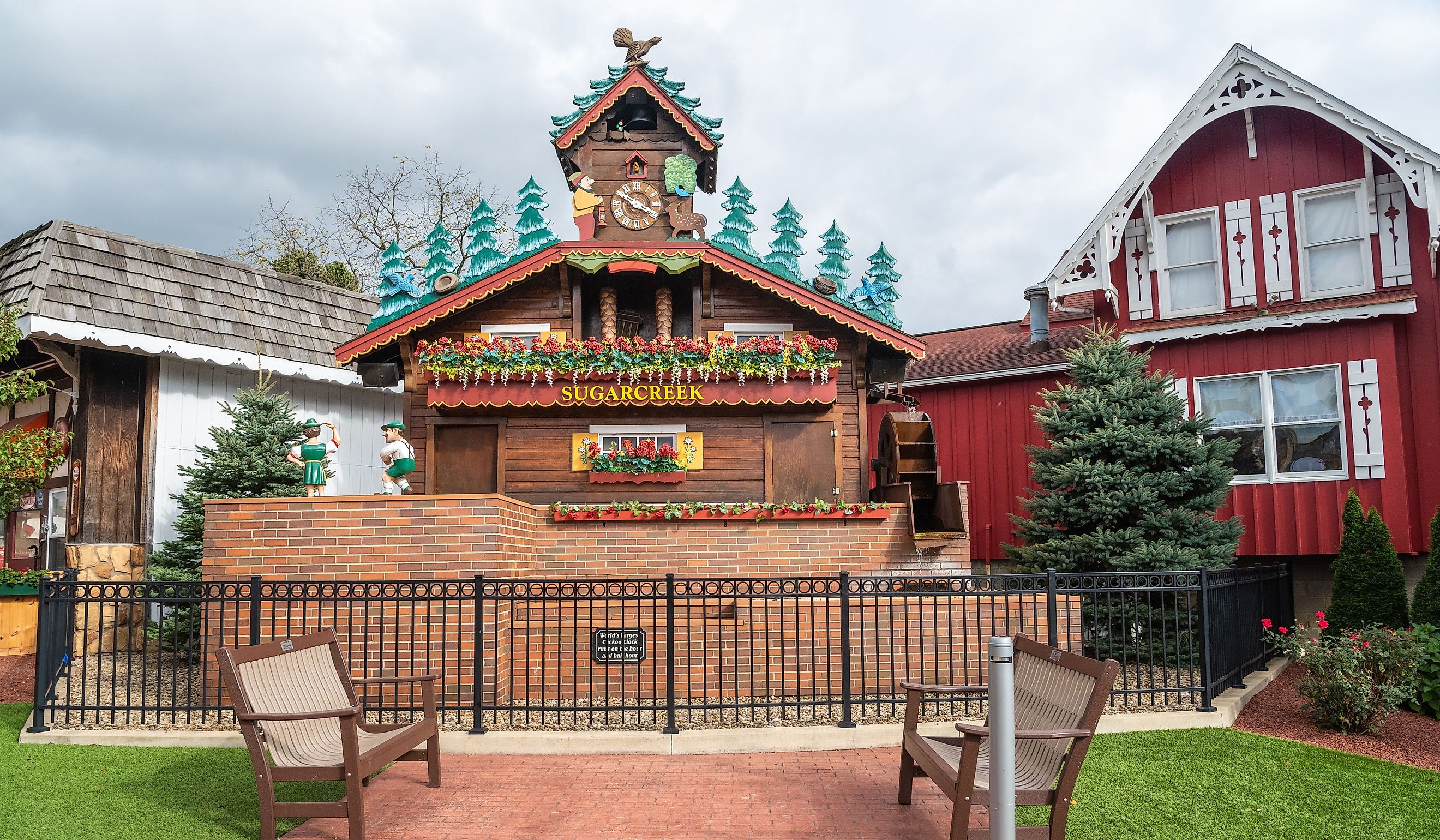 The world's largest cuckoo clock at the intersection of Main and Broadway Street in Sugarcreek, OH. Editorial credit: Alizada Studios / Shutterstock.com