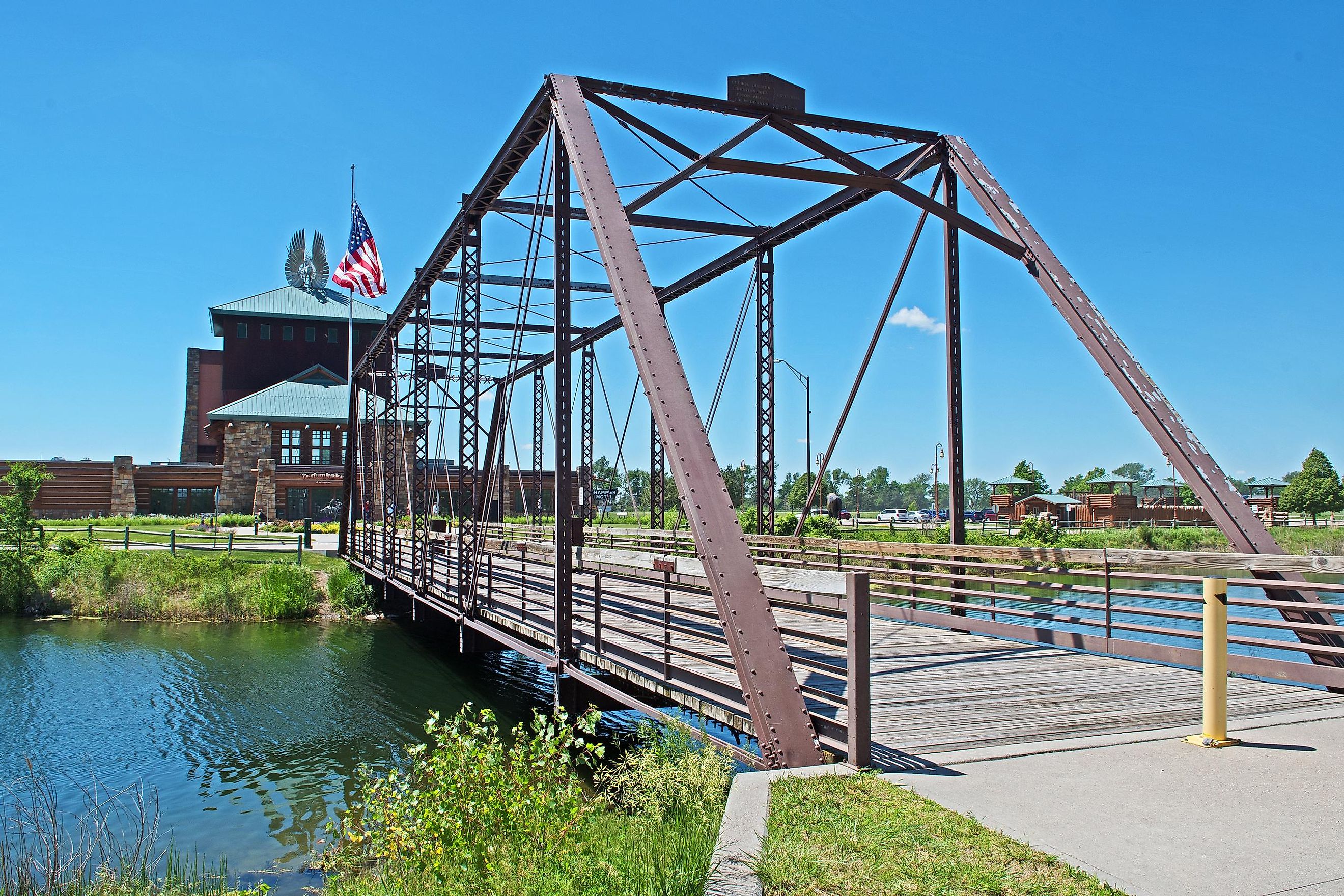 Kearney, Nebraska, USA - the Archway Monument behind an old metal bridge. Editorial credit: Mystic Stock Photography