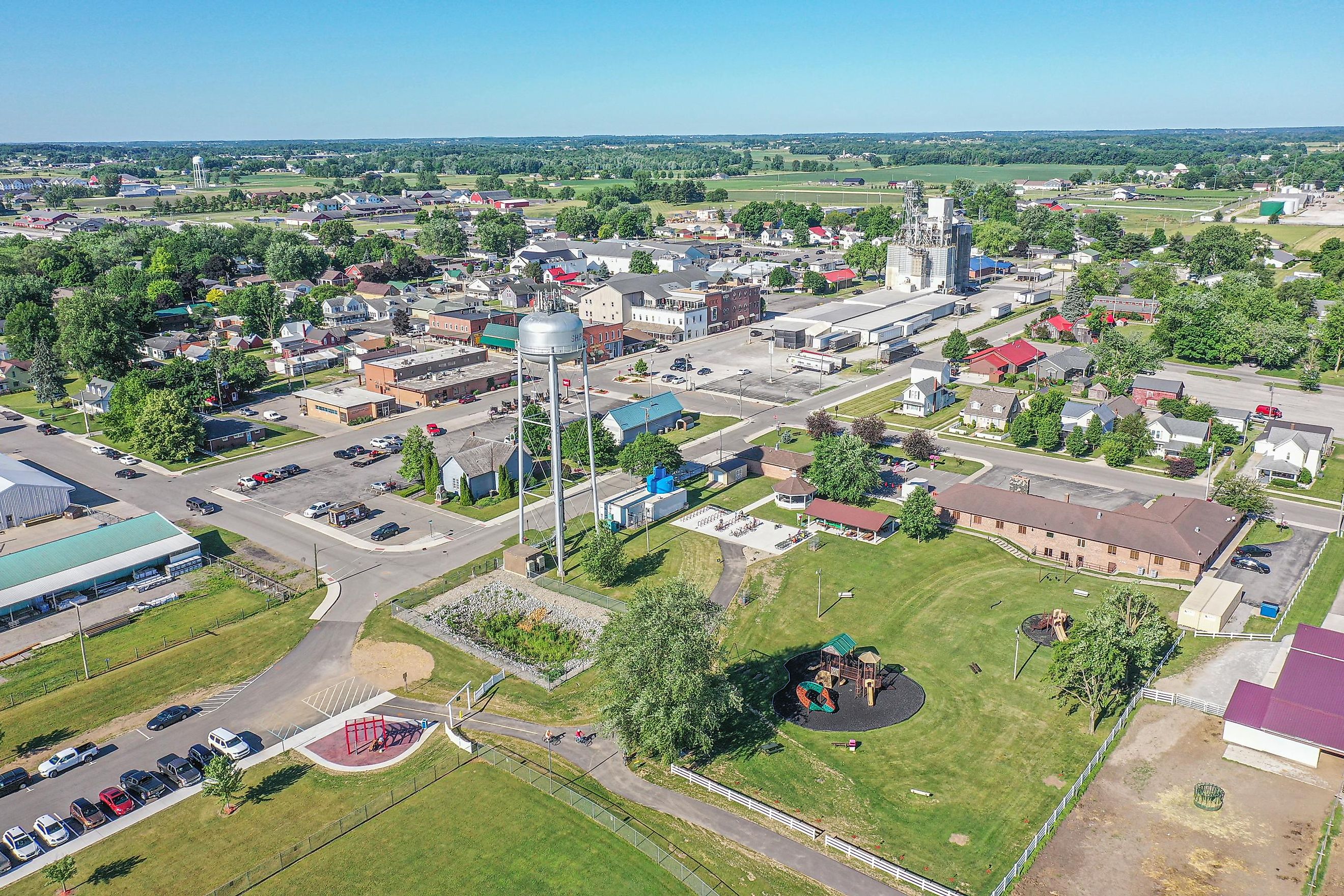 Aerial view of Shipshewana, Indiana.