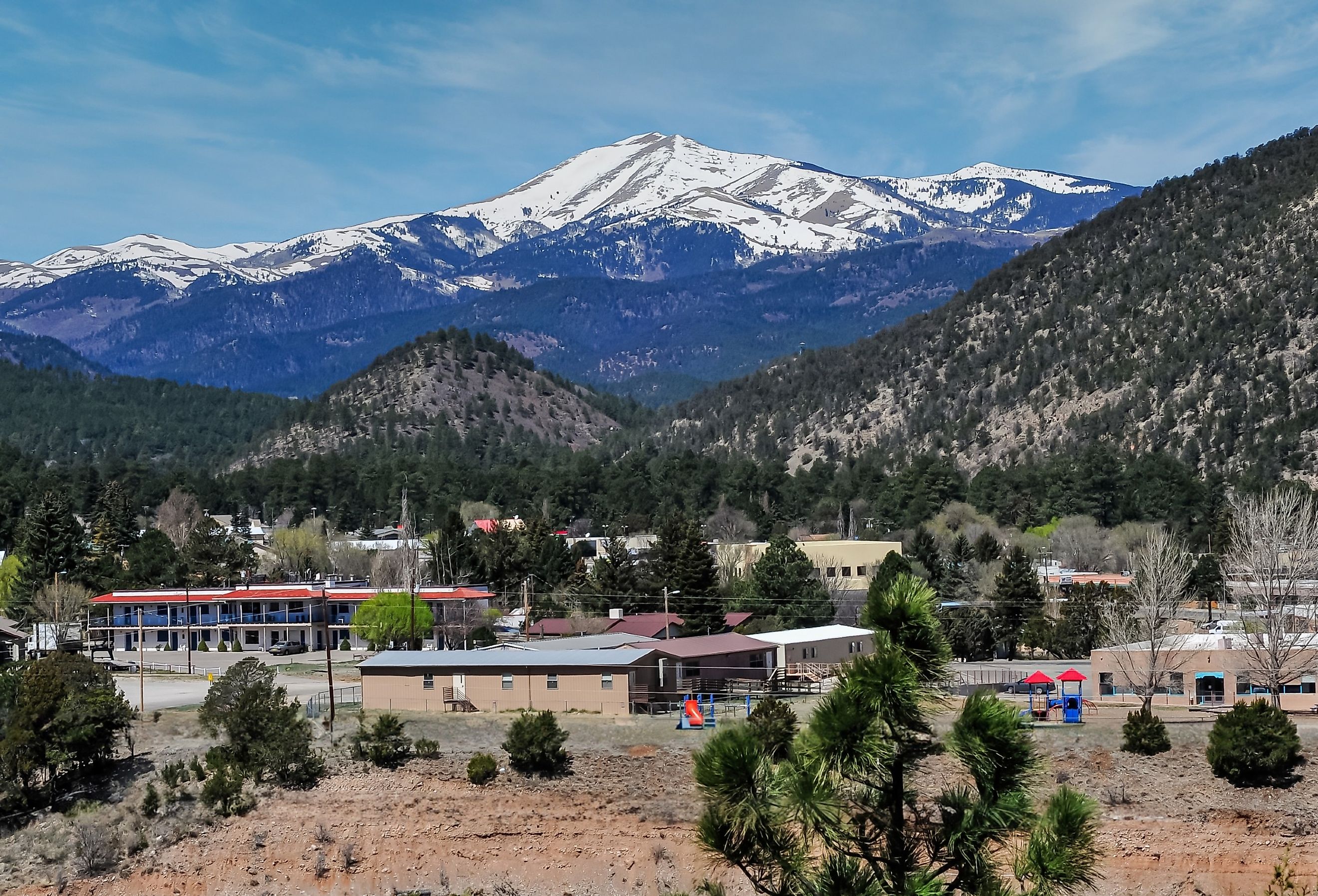 Snow-capped peak of Sierra Blanca, as seen from Ruidoso, New Mexico.