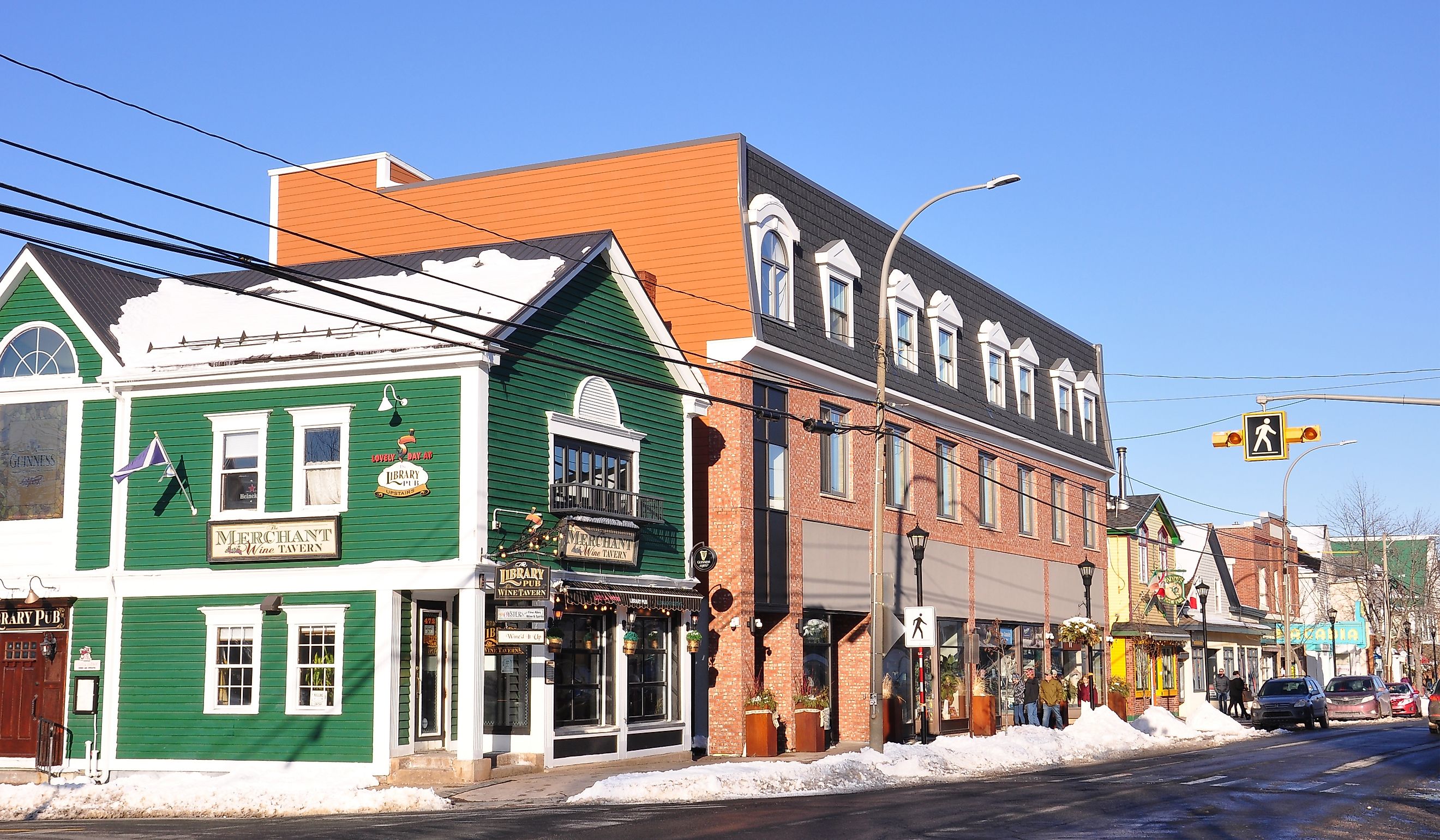  Wolfville, Nova Scotia: Colourful buildings on High Street, via Yulia_Bogomolova / Shutterstock.com