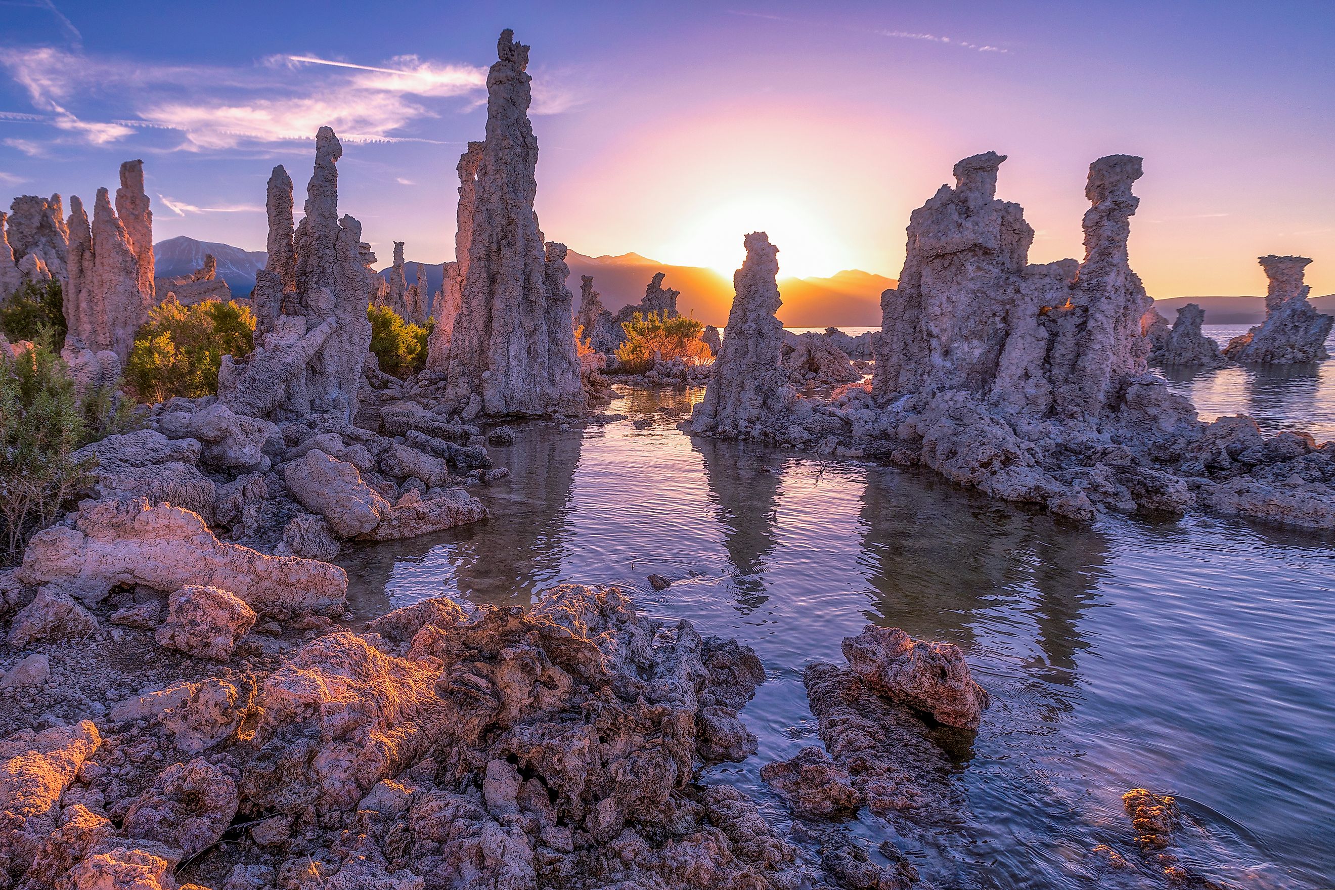 Mono Lake, a large, shallow saline soda lake near Lee Vining