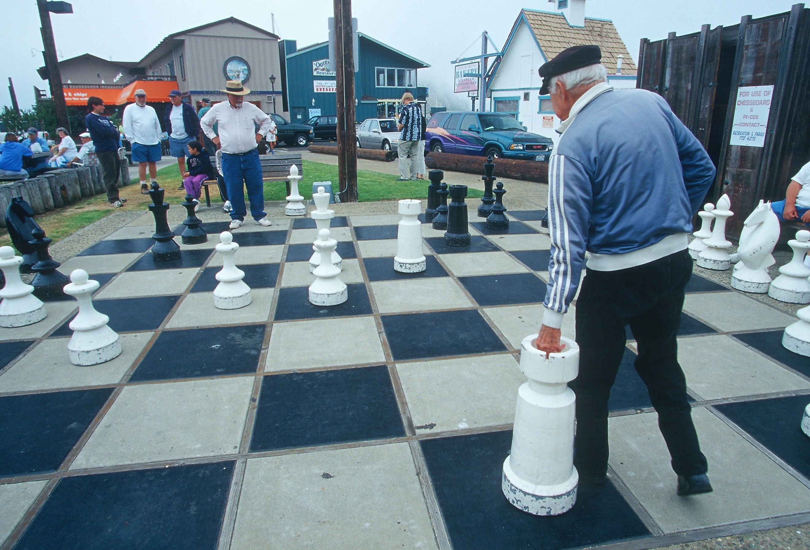Senior citizens play chess on a life size board, Morro Bay, CA. Image credit Joseph Sohm via Shutterstock.