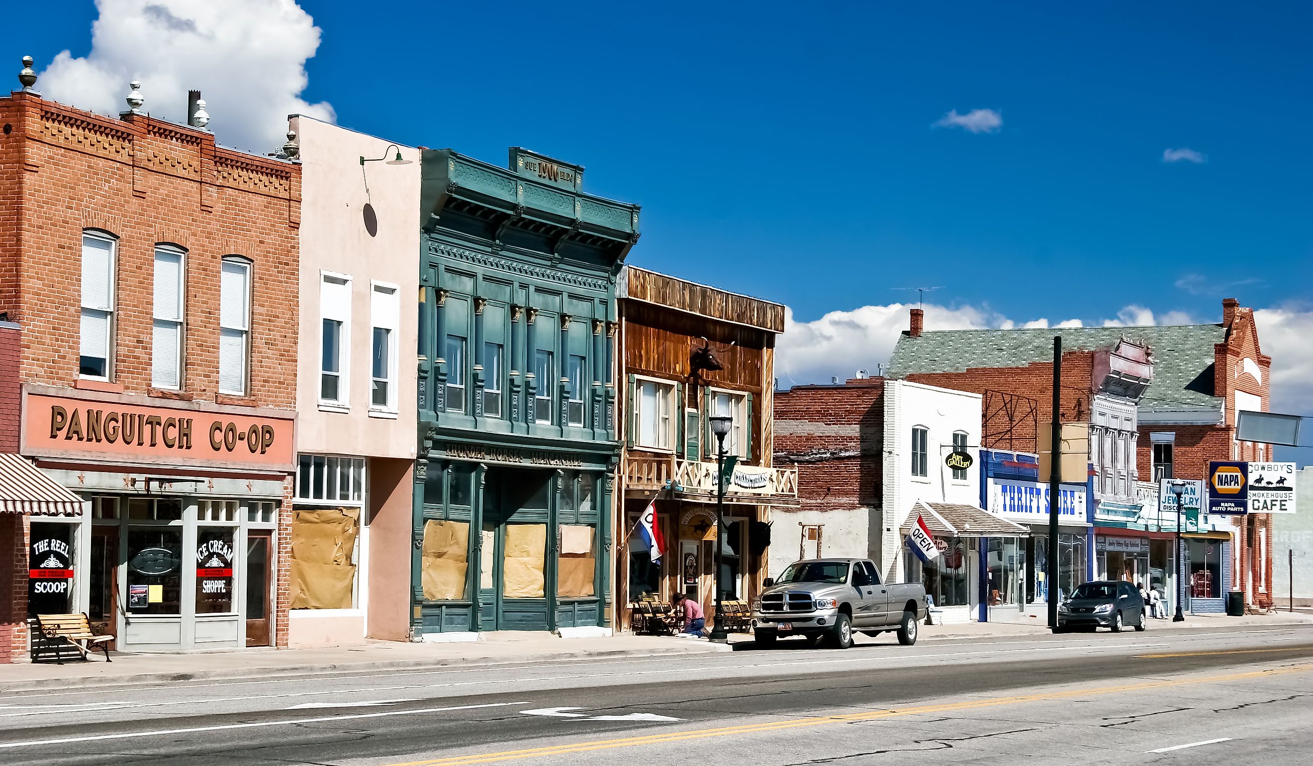 Morning day at authentic street in style wild west Panguitch, UT. Editorial credit: DeltaOFF / Shutterstock.com