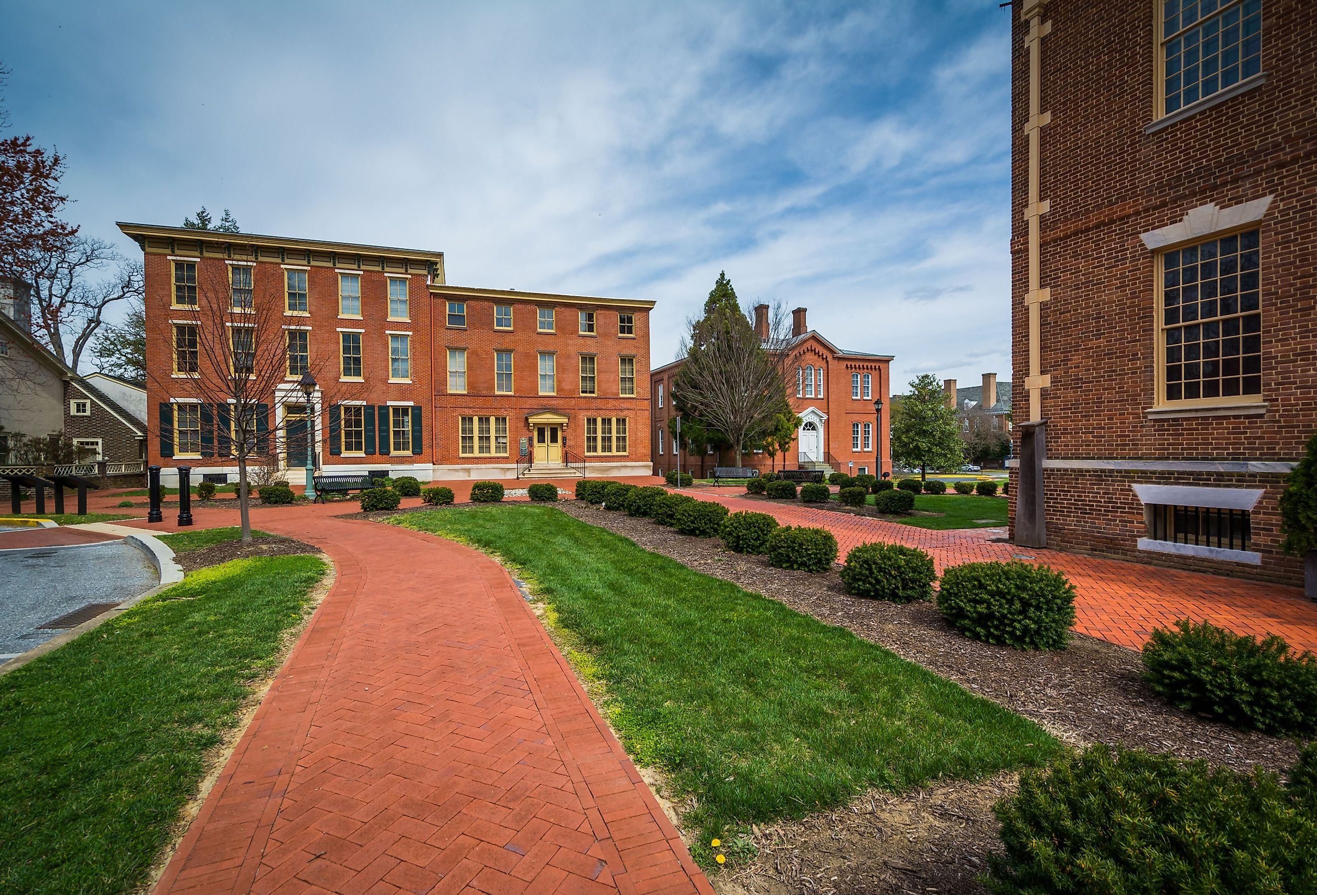 Historic brick buildings in downtown Dover, Delaware.