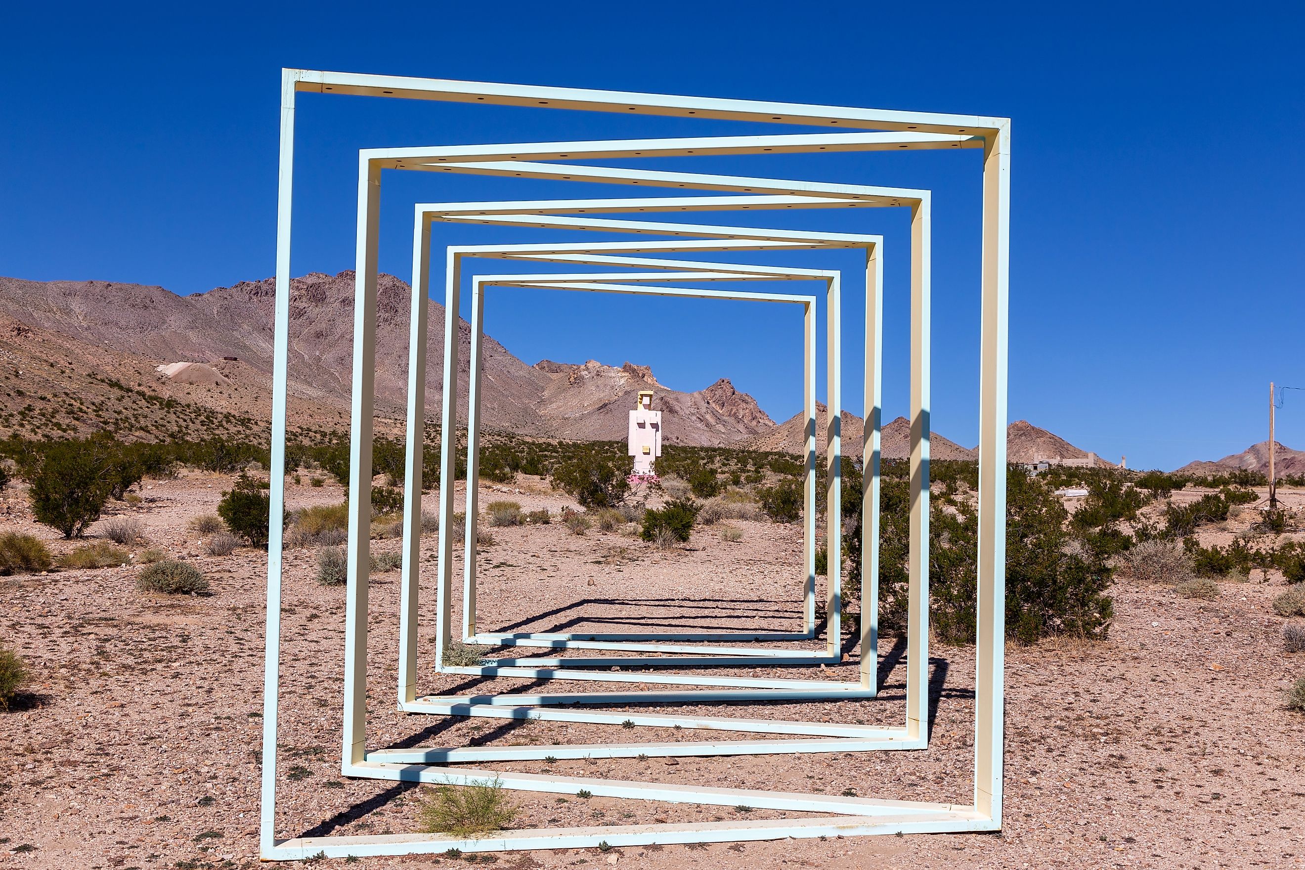 Lady Desert of Nevada Public Art Sculpture, Famous Goldwell Open Air Museum in Rhyolite Ghost Town. Editorial credit: Autumn Sky Photography / Shutterstock.com