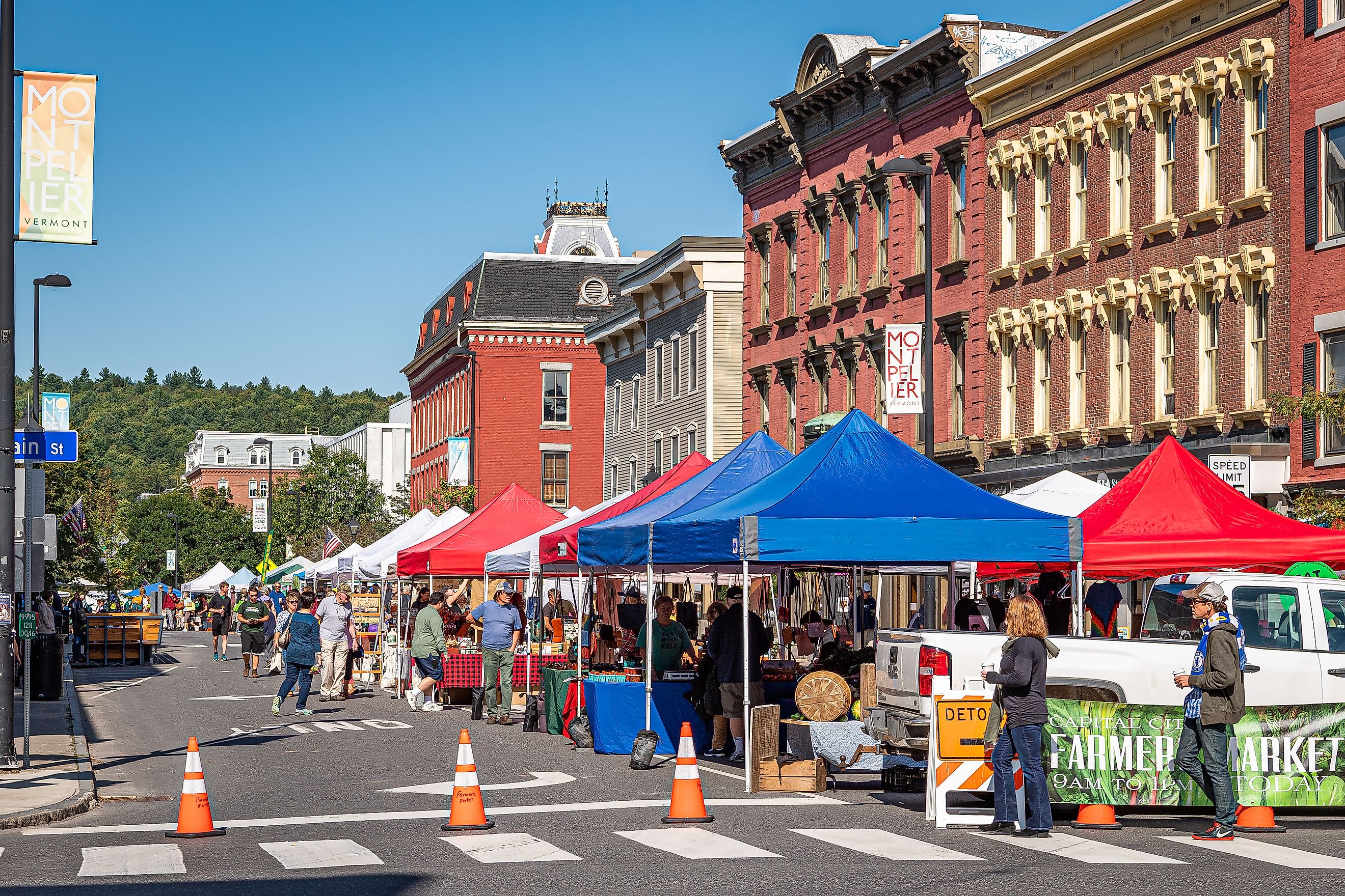 Farmers Market at State Street and Main in Montpelier, Vermont. Image credit Phill Truckle via Shutterstock