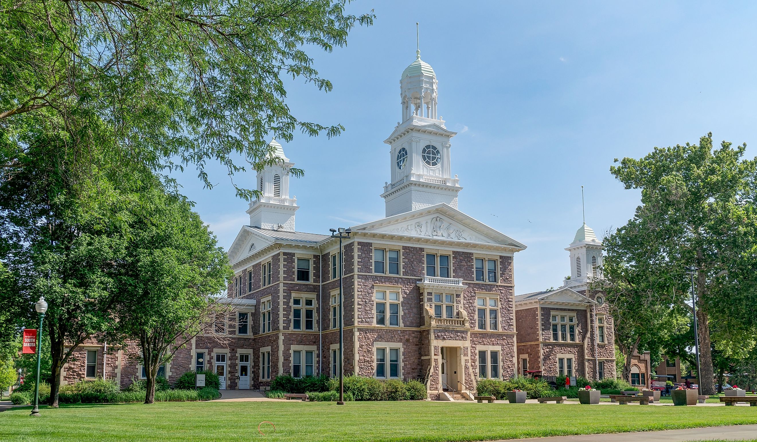 Old Main hall on the campus of the University of South Dakota in Vermillion, South Dakota.