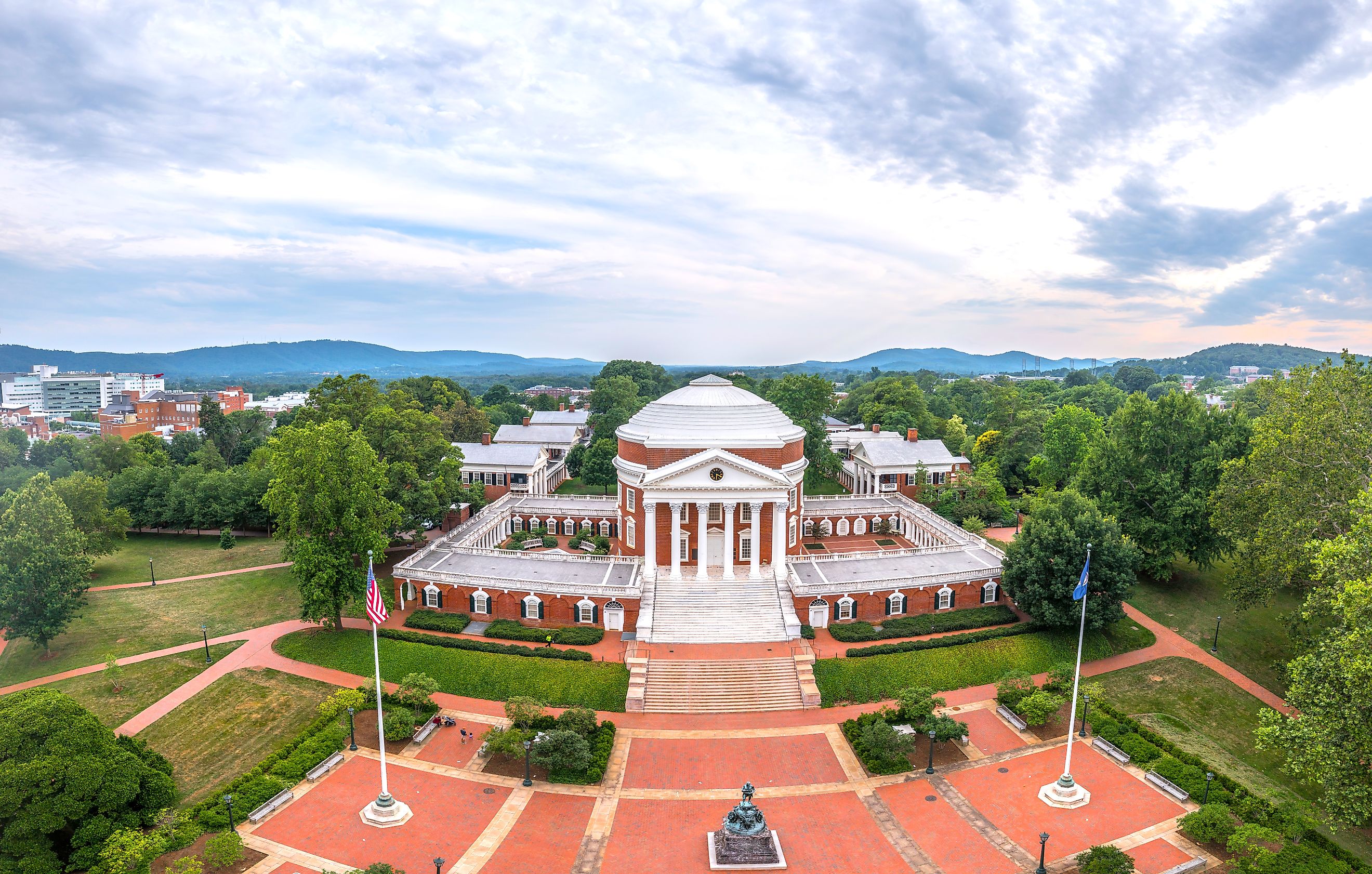 Aerial view of the famous Rotunda building of the University of Virginia in Charlottesville.