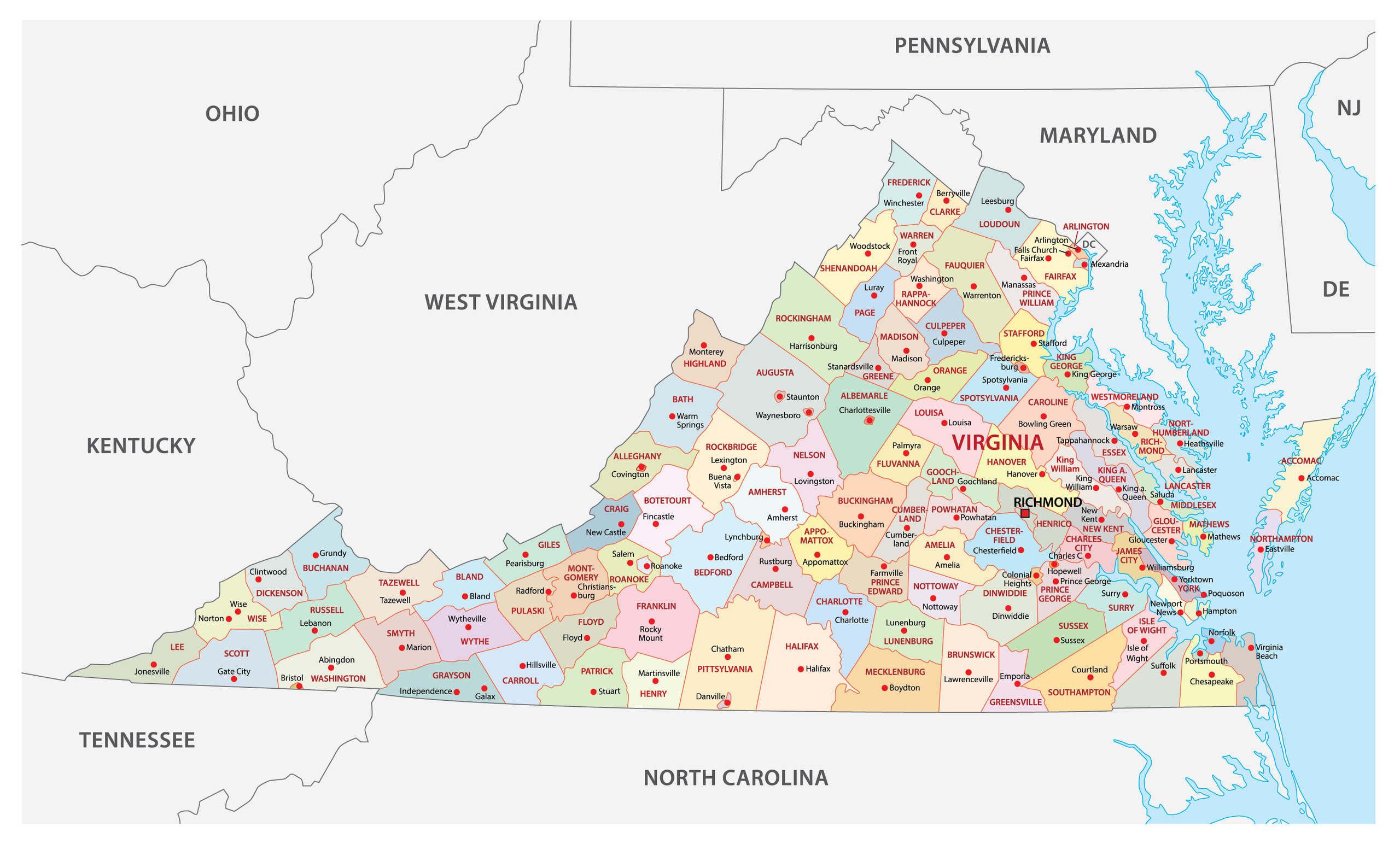 Virginia Counties Map 