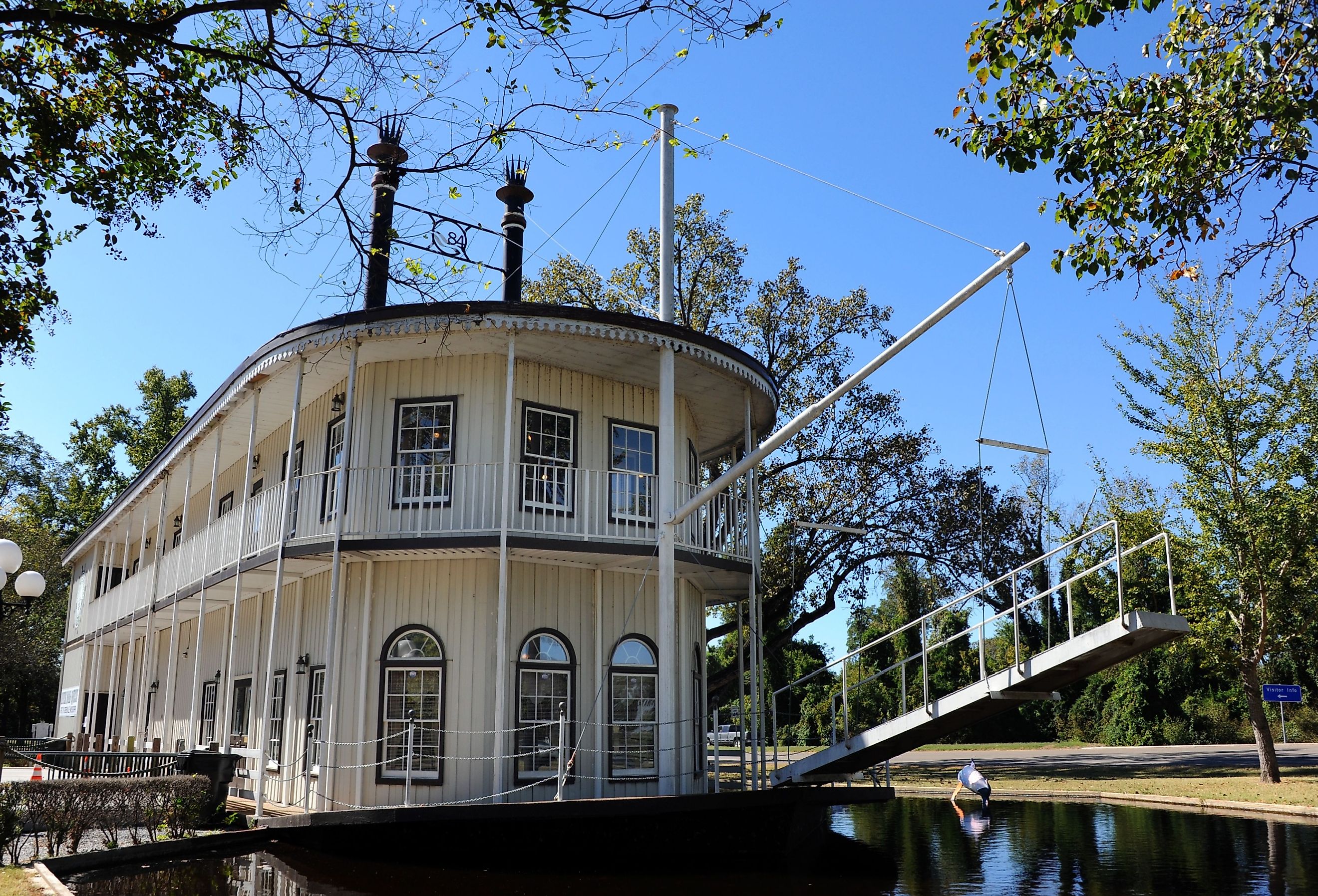 Double decker, paddle boat serves as a visitor's center for Greenville, Mississippi.