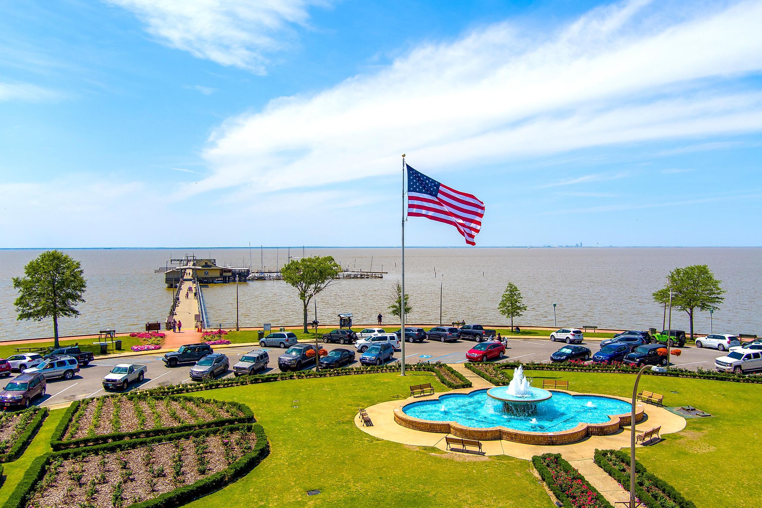 Aerial view of the Fairhope Municipal Pier on Mobile Bay. Editorial credit: George Dodd III / Shutterstock.com