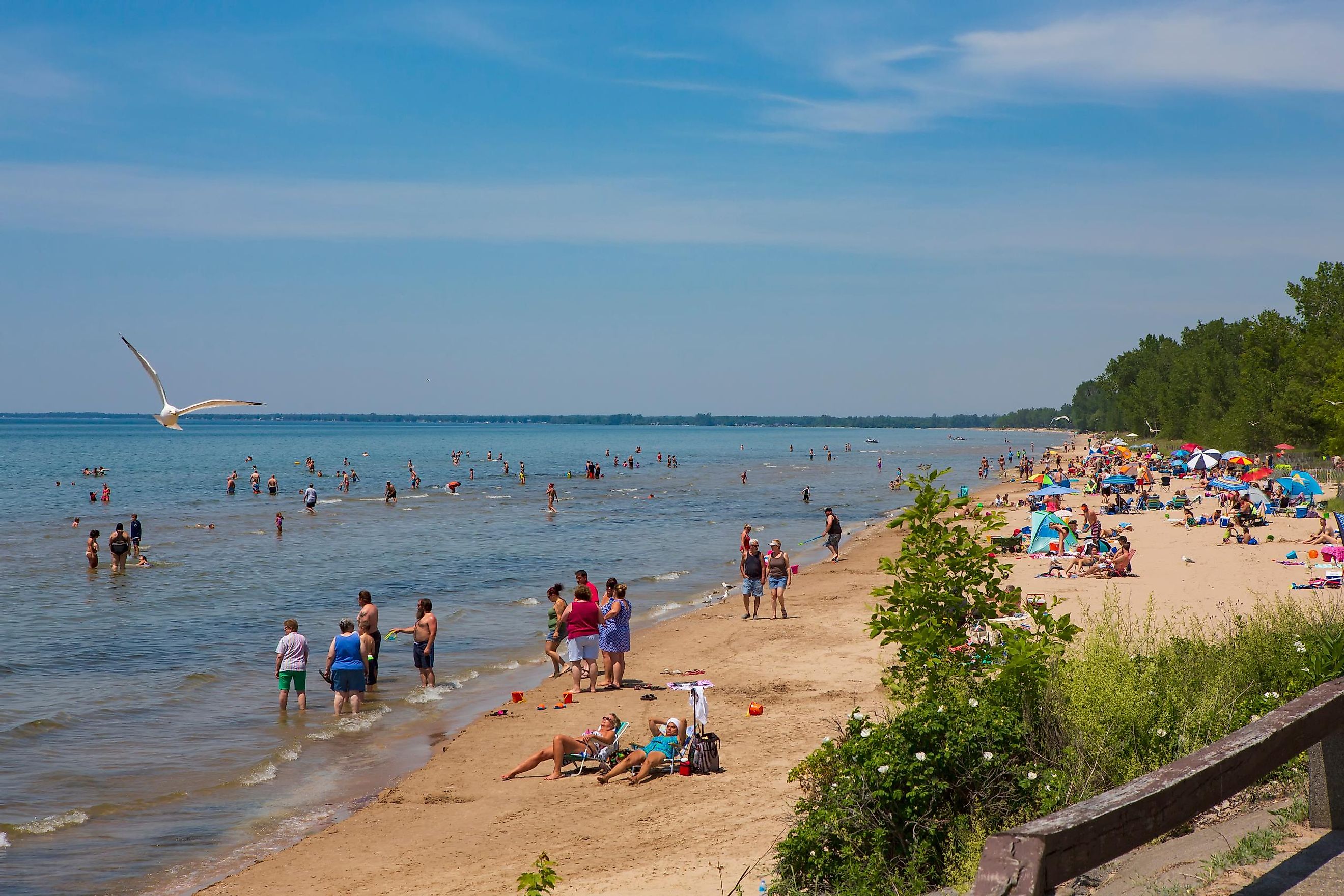 Beachgoers enjoy the sunshine at Southwick Beach State Park