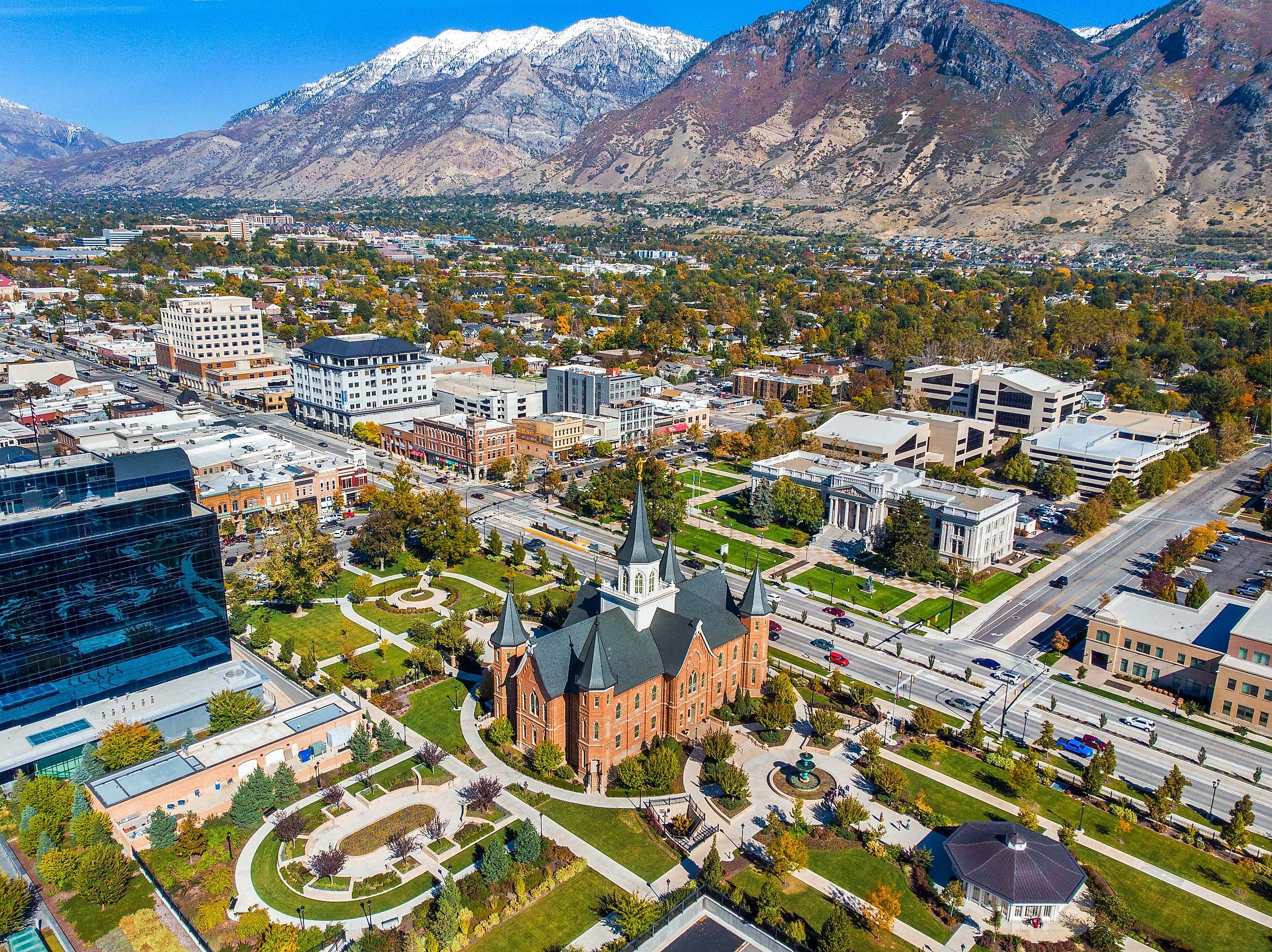 Aerial view of Brigham Young University's Lavell Edwards Stadium in Provo, Utah.