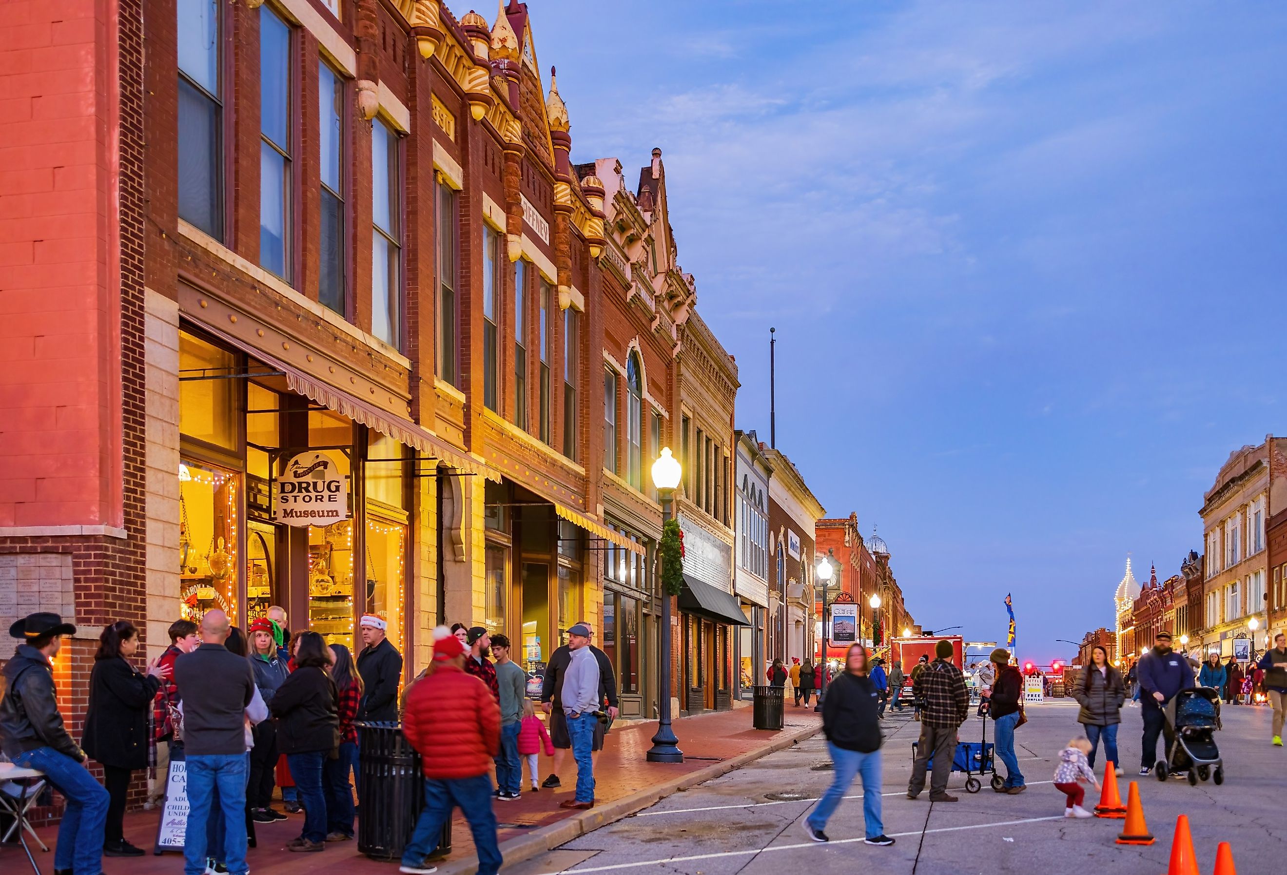 Night view of the famous Guthrie Victorian walk, Oklahoma. Image credit Kit Leong via Shutterstock