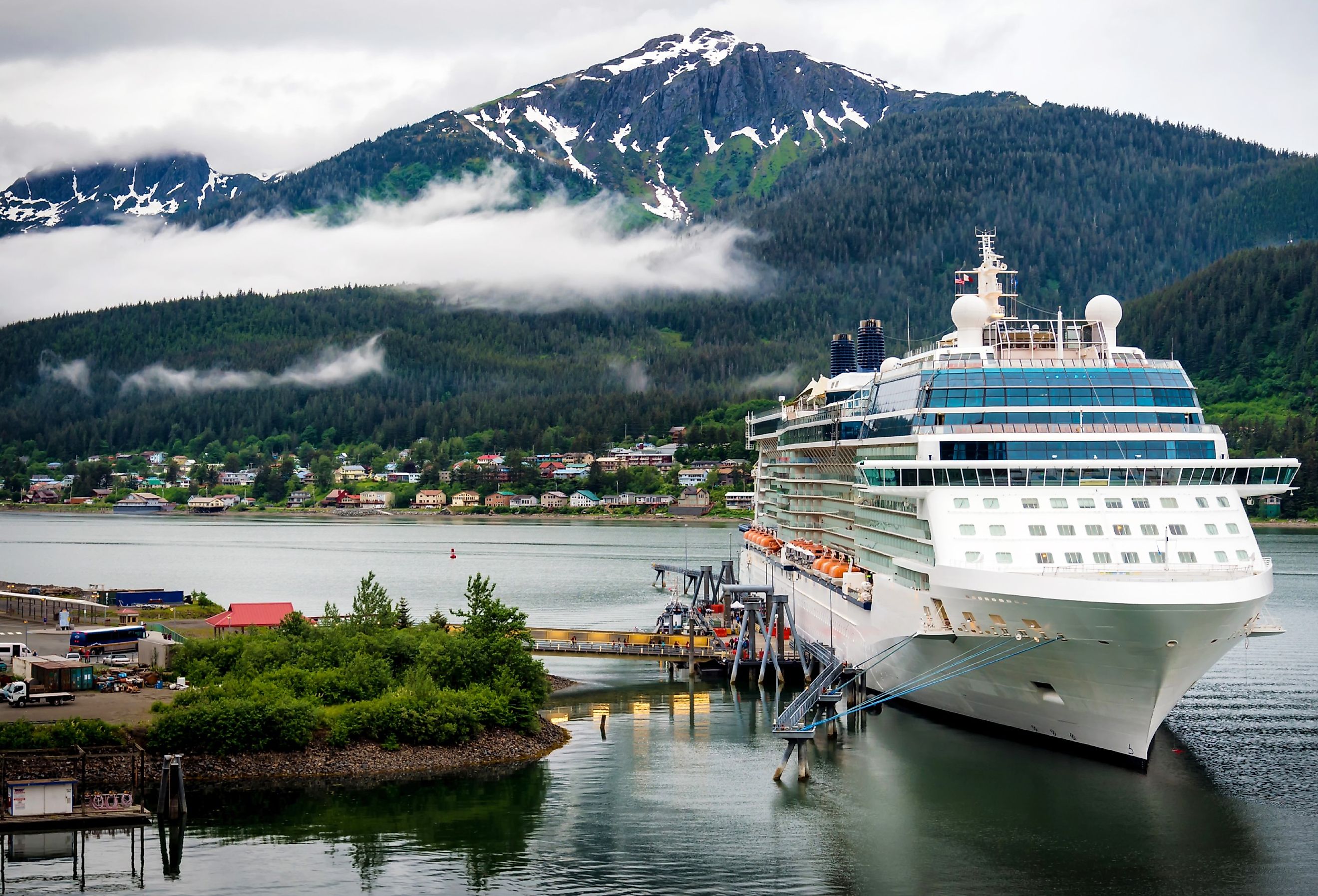 Cruise ship at port in Juneau, Alaska.