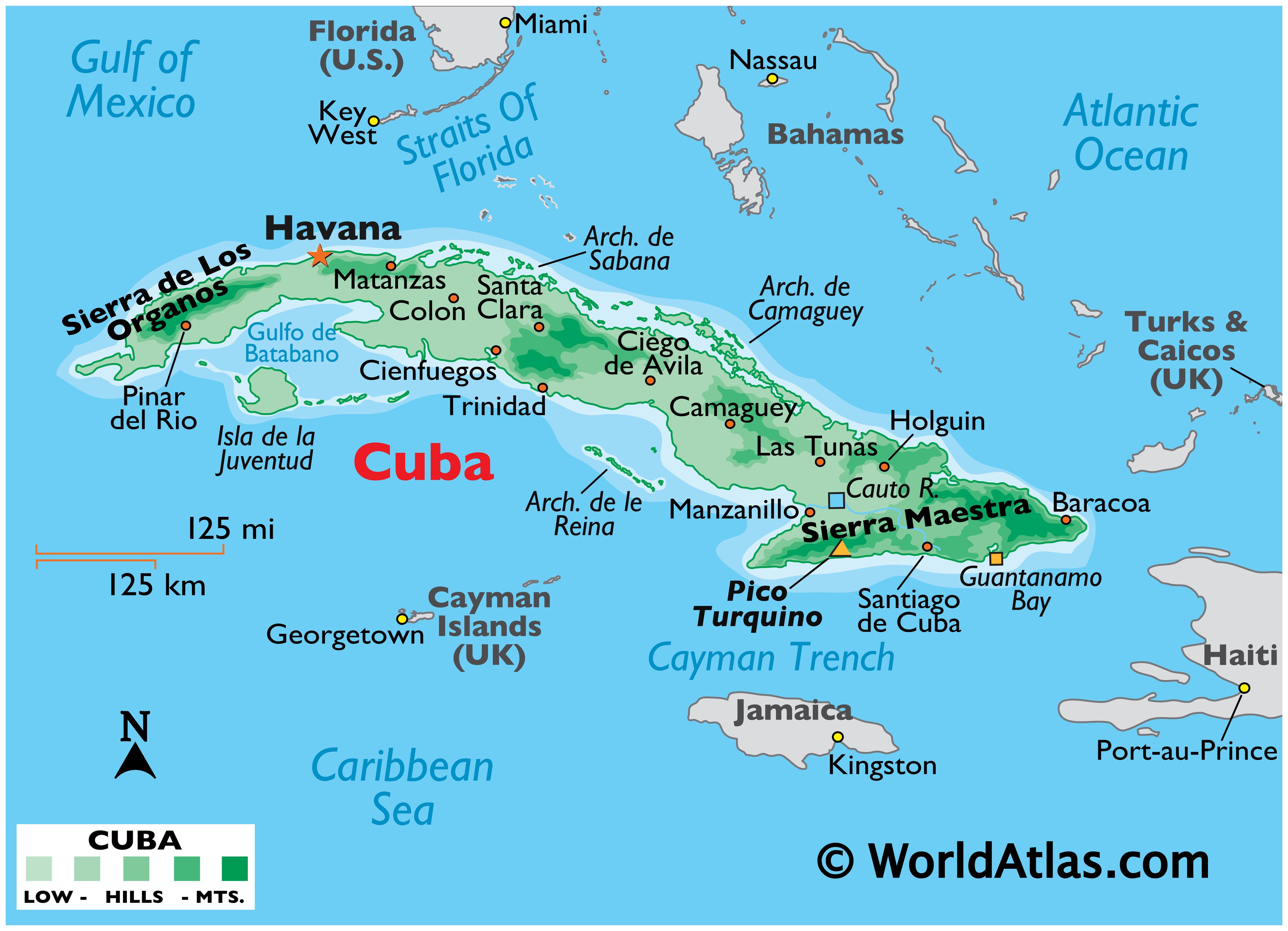 На карте Кубы Гавана и Варадеро
