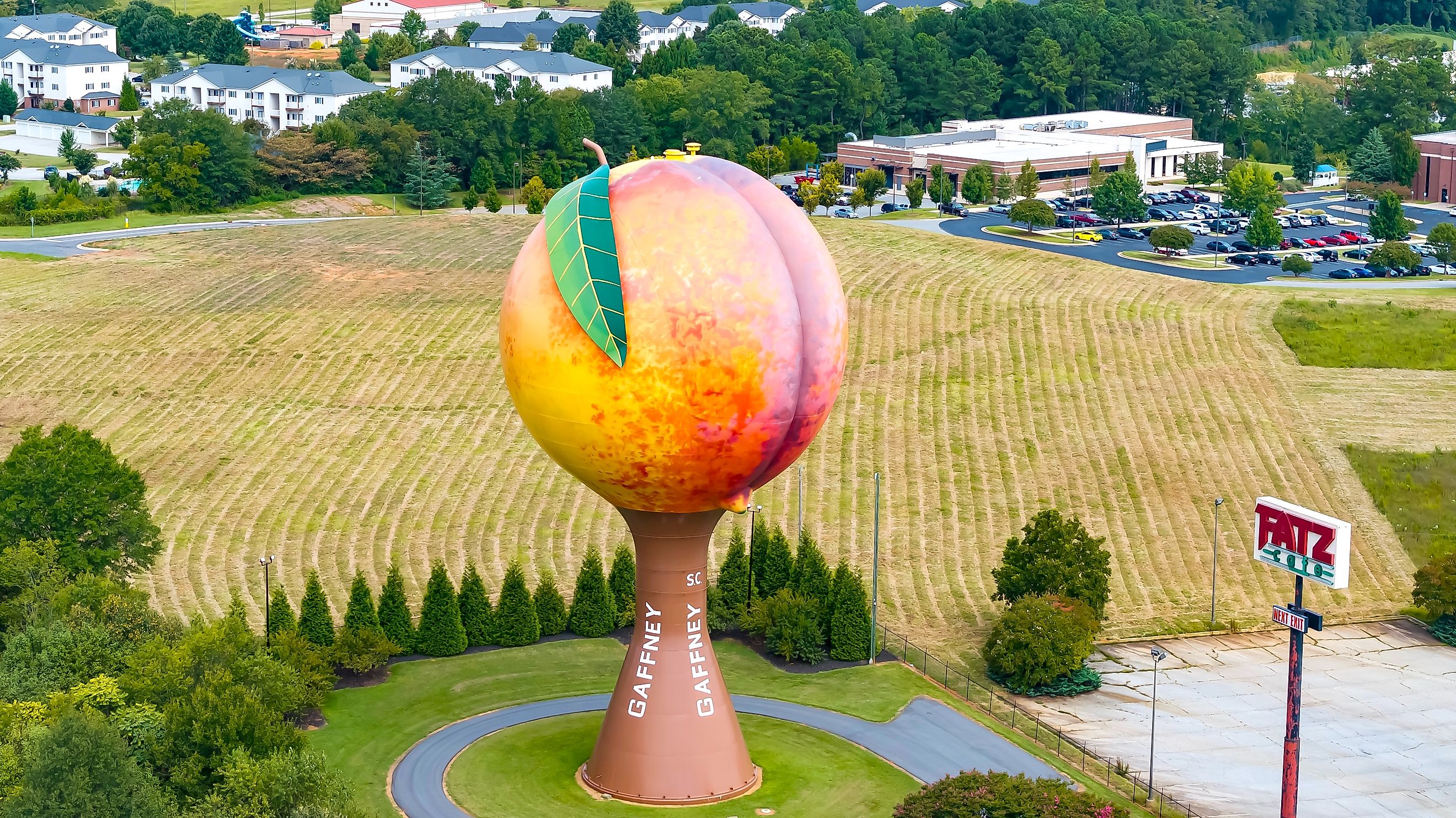 The Peachoid, a 135-foot water tower in Gaffney, South Carolina. Editorial credit: Grindstone Media Group / Shutterstock.com.