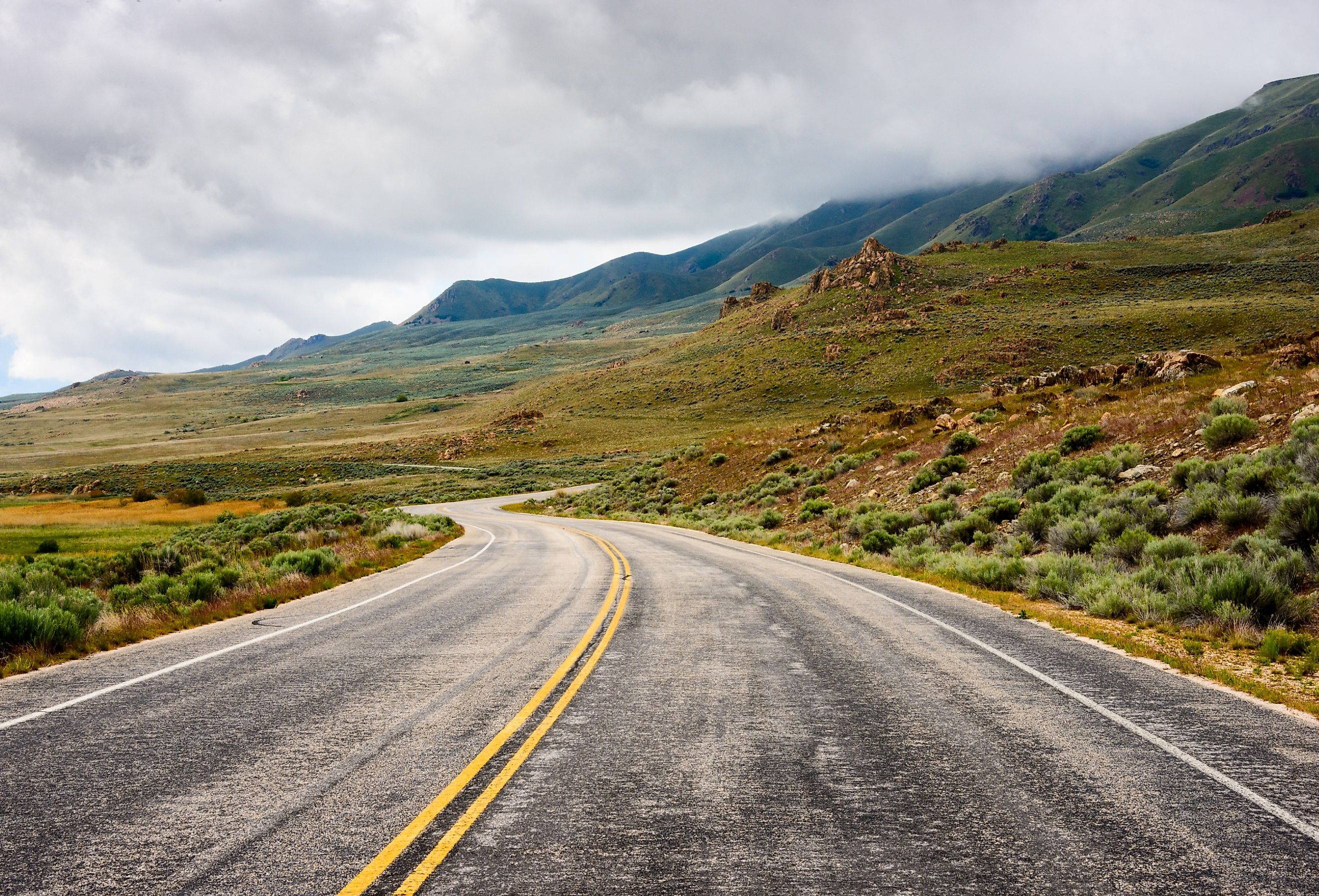 Driving through Antelope Island State Park, Utah.