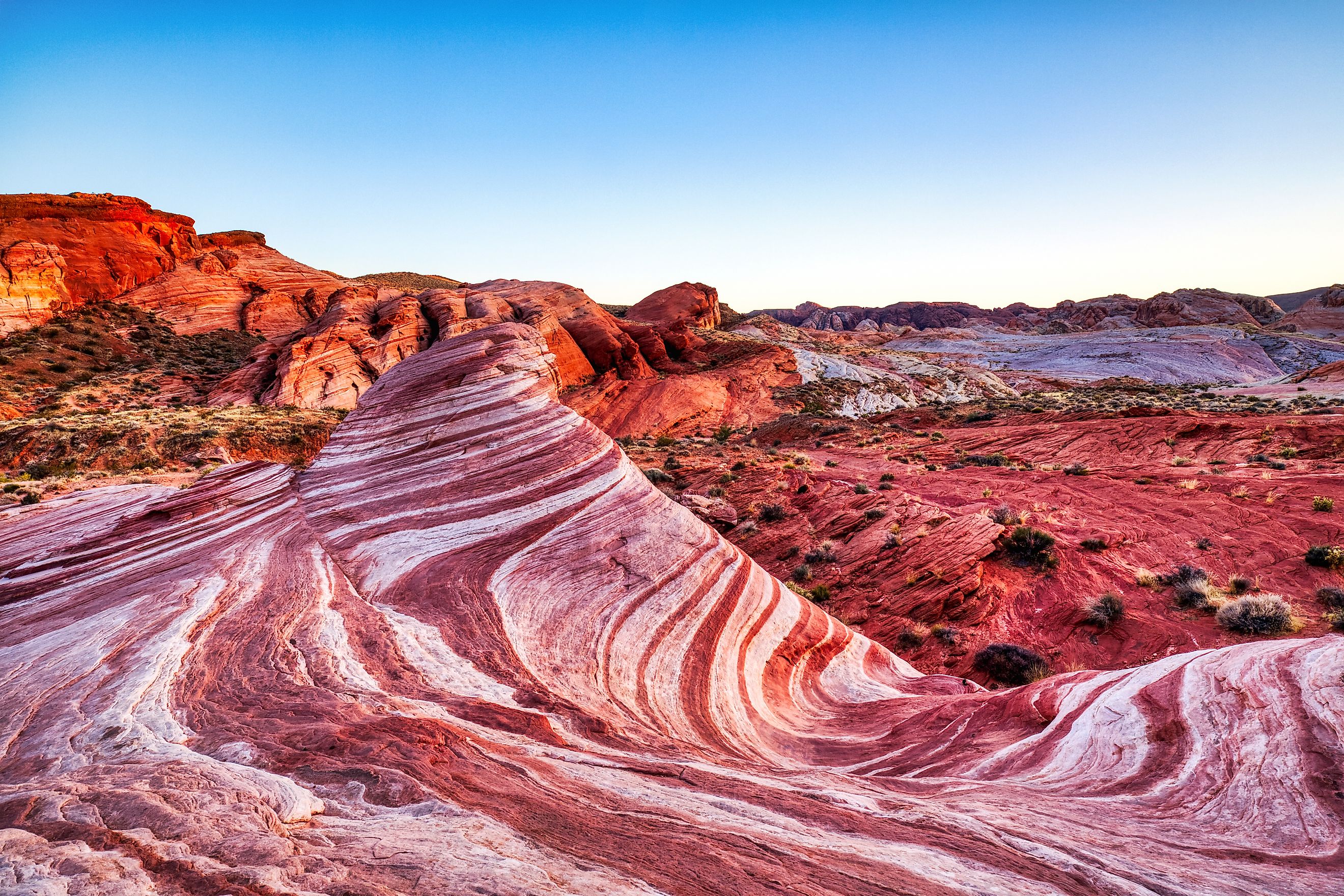 Fire Wave in Valley of Fire State Park at sunset near Las Vegas, Nevada.