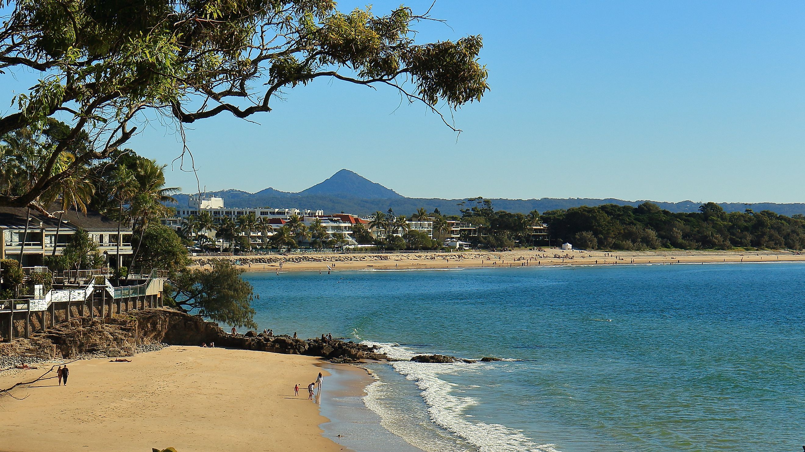 Coastal view of Noosa Heads Main Beach in Queensland, Australia.