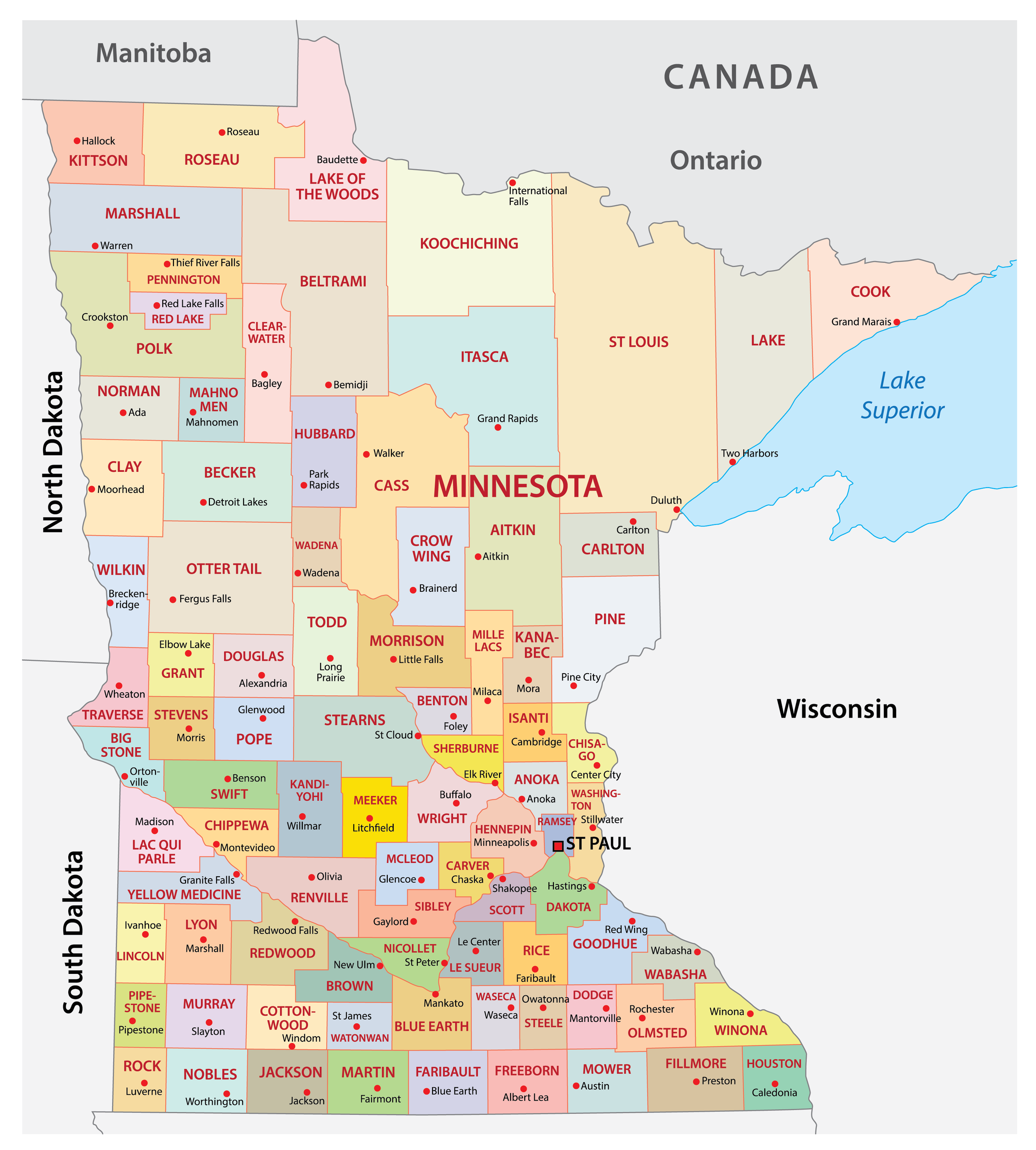 Map of the State of Minnesota, USA - Nations Online Project