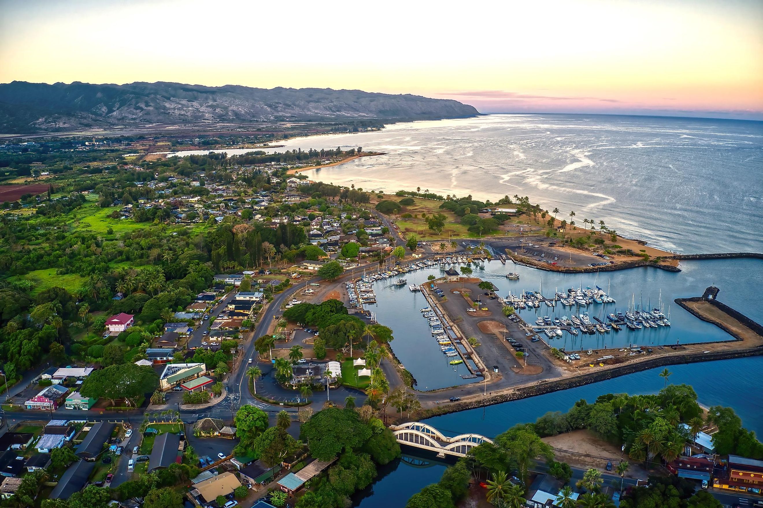 Aerial view of Haleiwa, Hawaii.