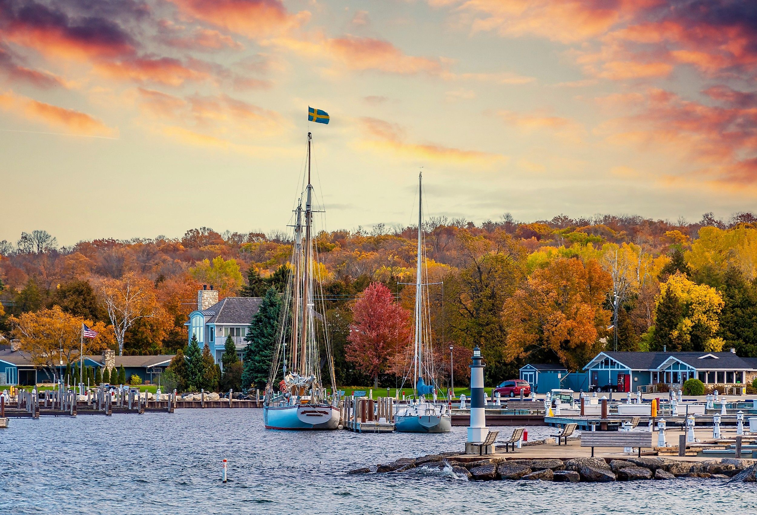 Sister Bay Town harbor view in Door County of Wisconsin.