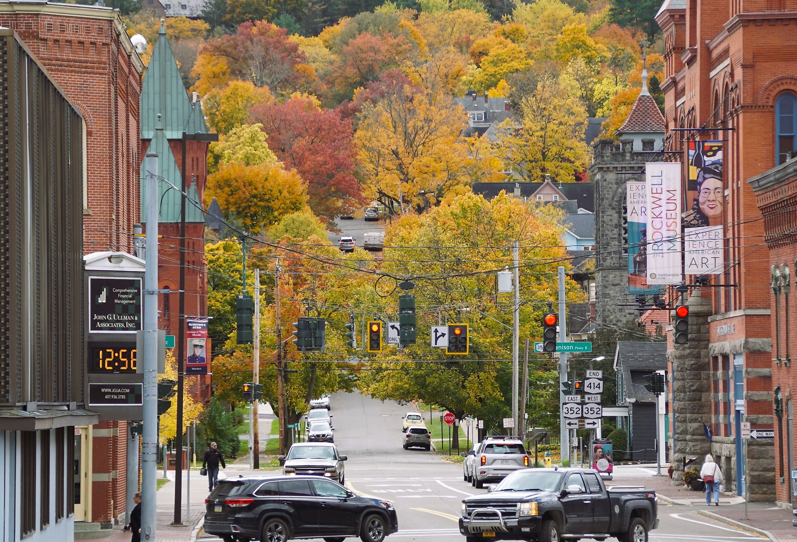 The charming town of Corning, New York, in fall. Editorial credit: Khairil Azhar Junos / Shutterstock.com.