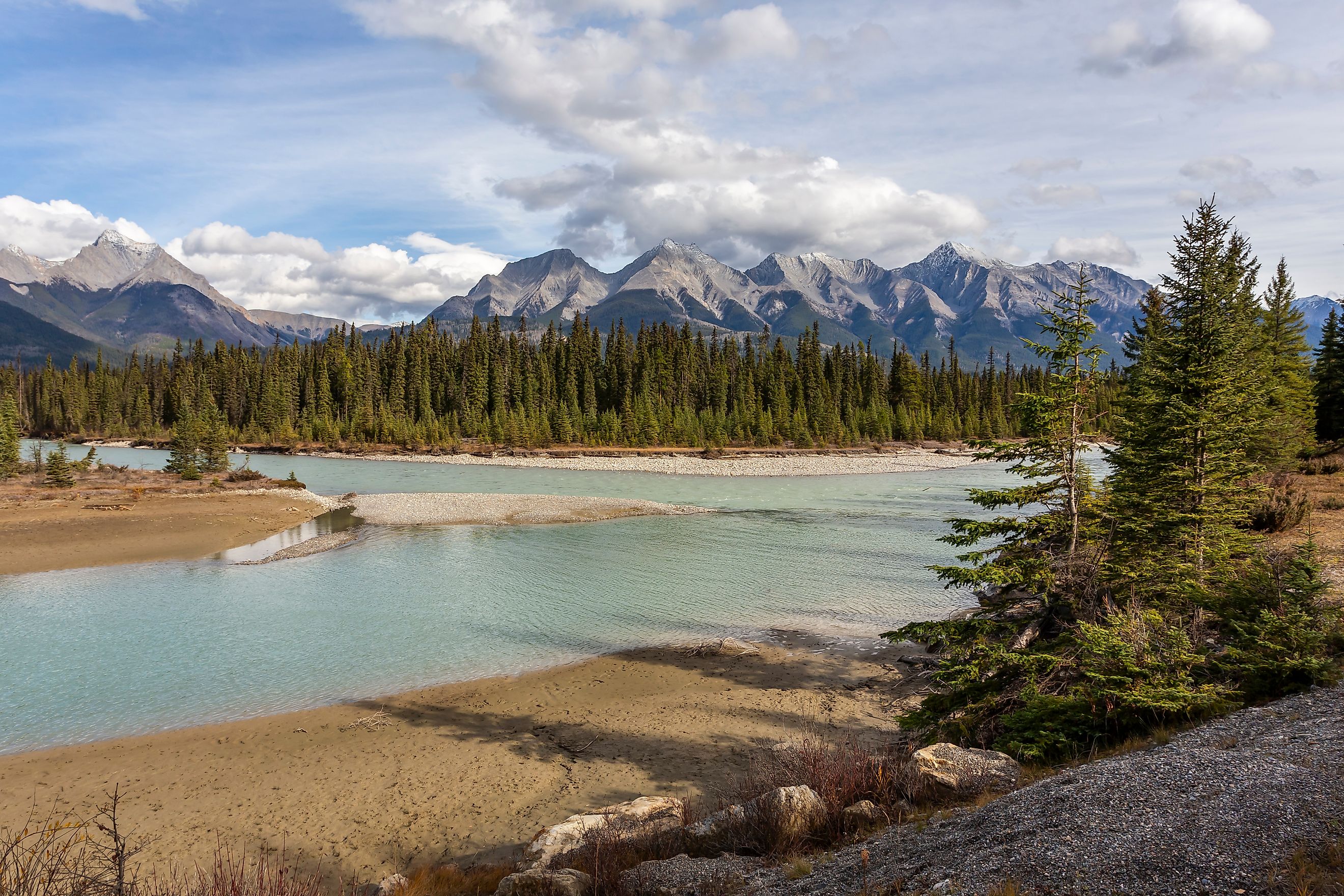 Beautiful view of the Canadian Rockies and the Kootenay River in Kootenay National Park, Canada.