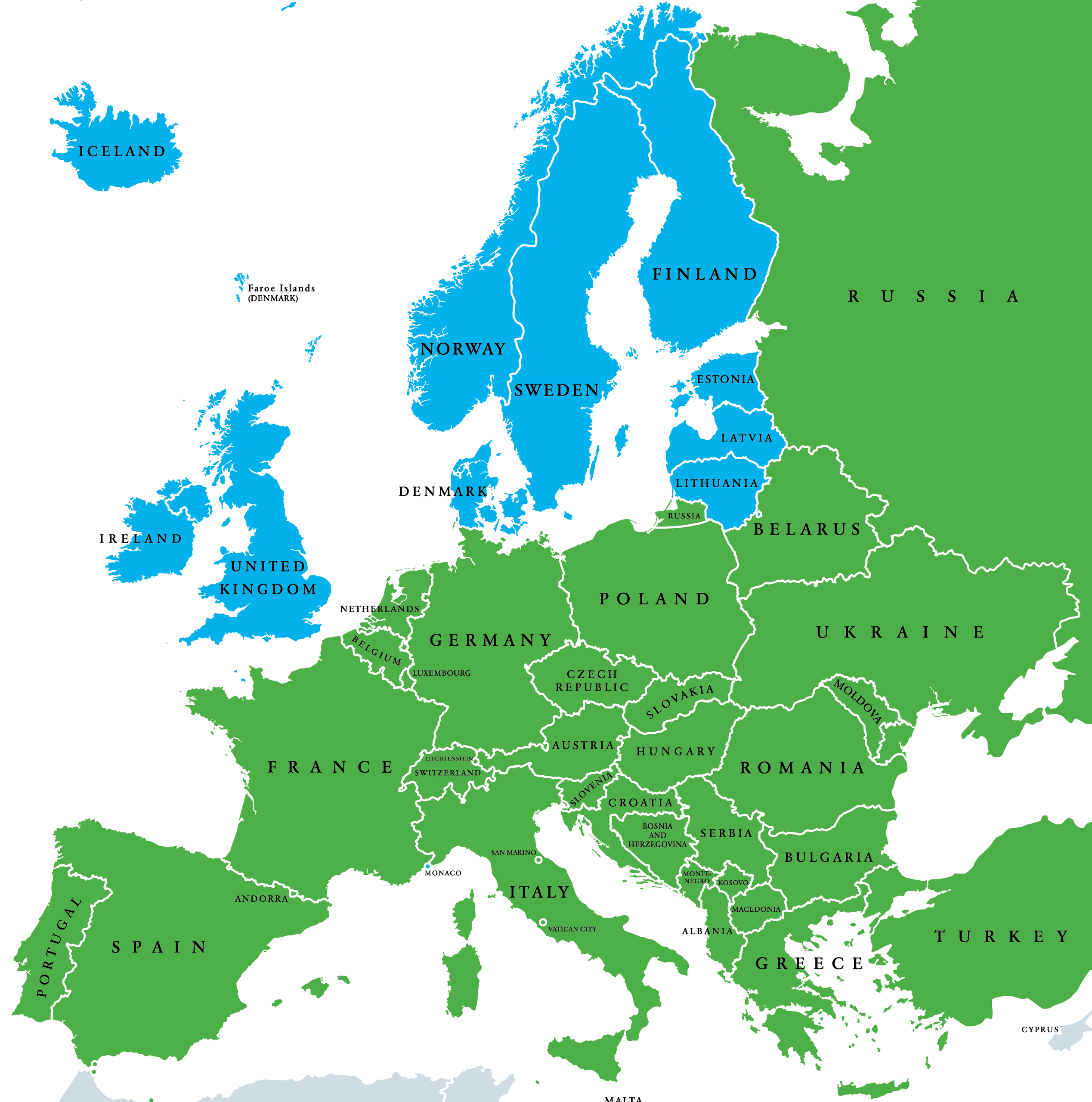 Europe area. Северная Европа. Карта - Европа. Карта Северной Европы. Страны Европы.
