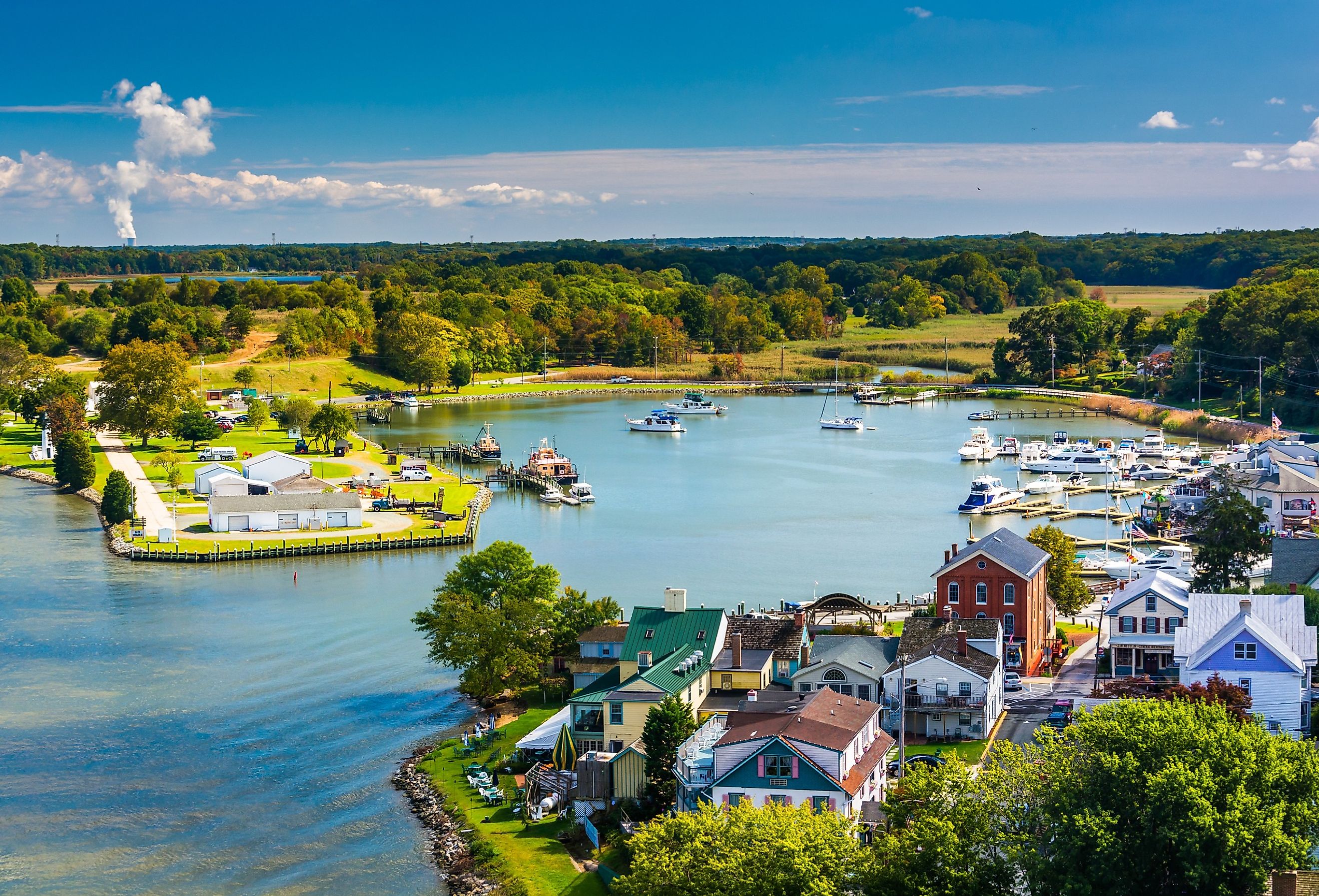 View of Chesapeake City from the Chesapeake City Bridge, Maryland.