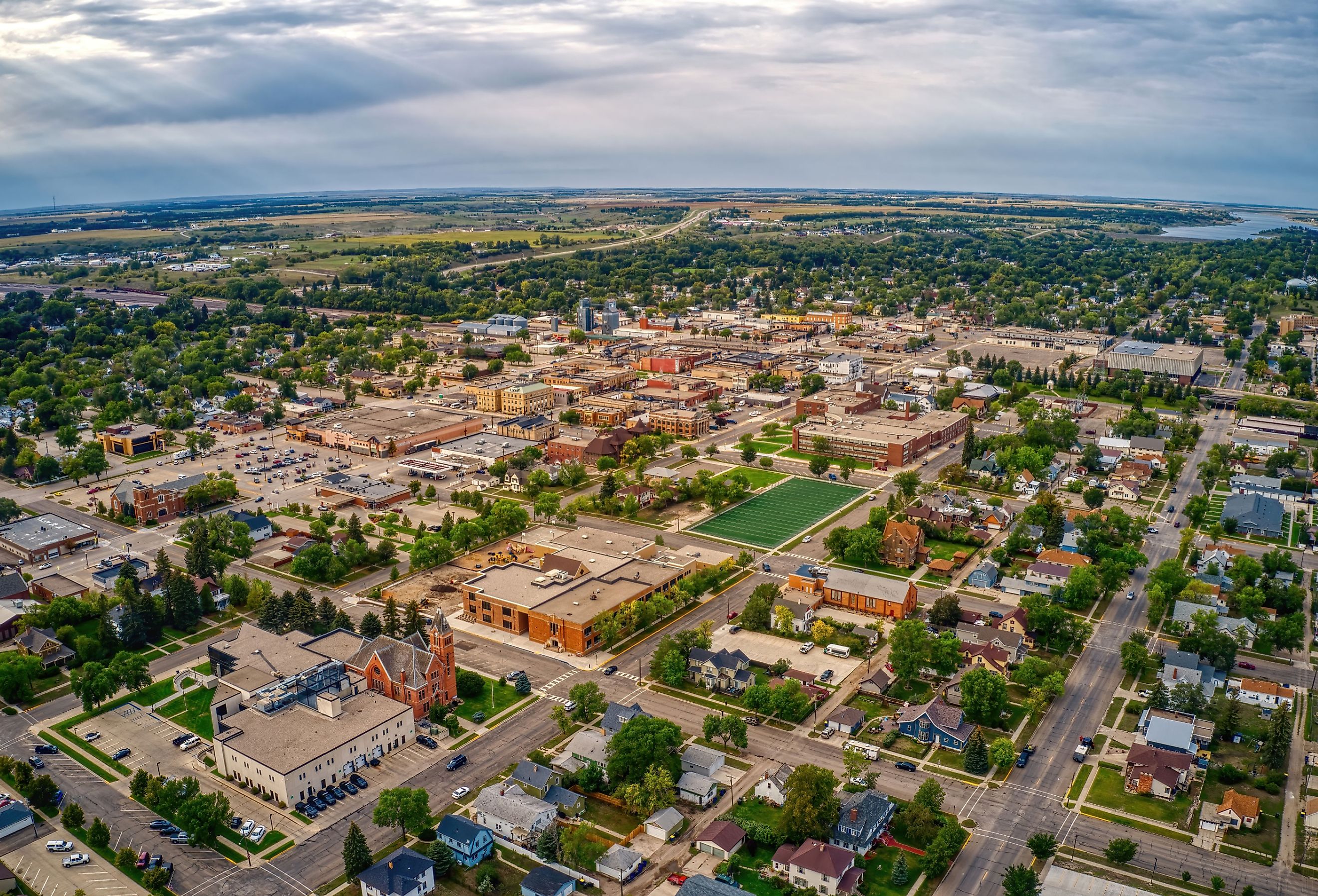 Aerial View of Jamestown, North Dakota along Interstate 94.