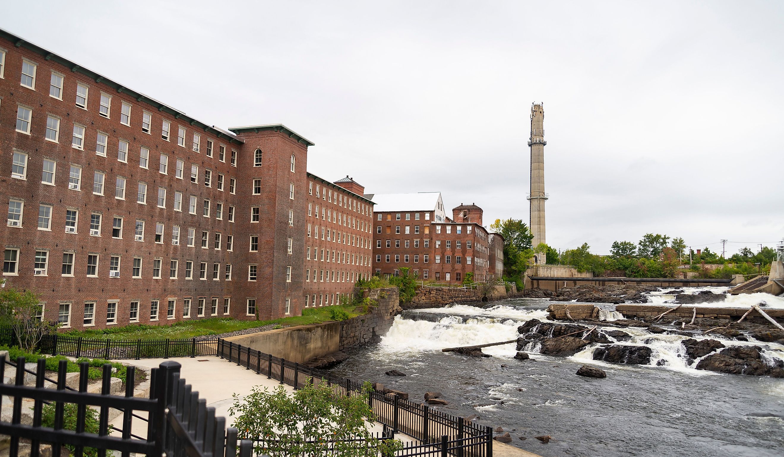 The historic brick pepperell center or former mill building in the town of Biddeford, Maine.