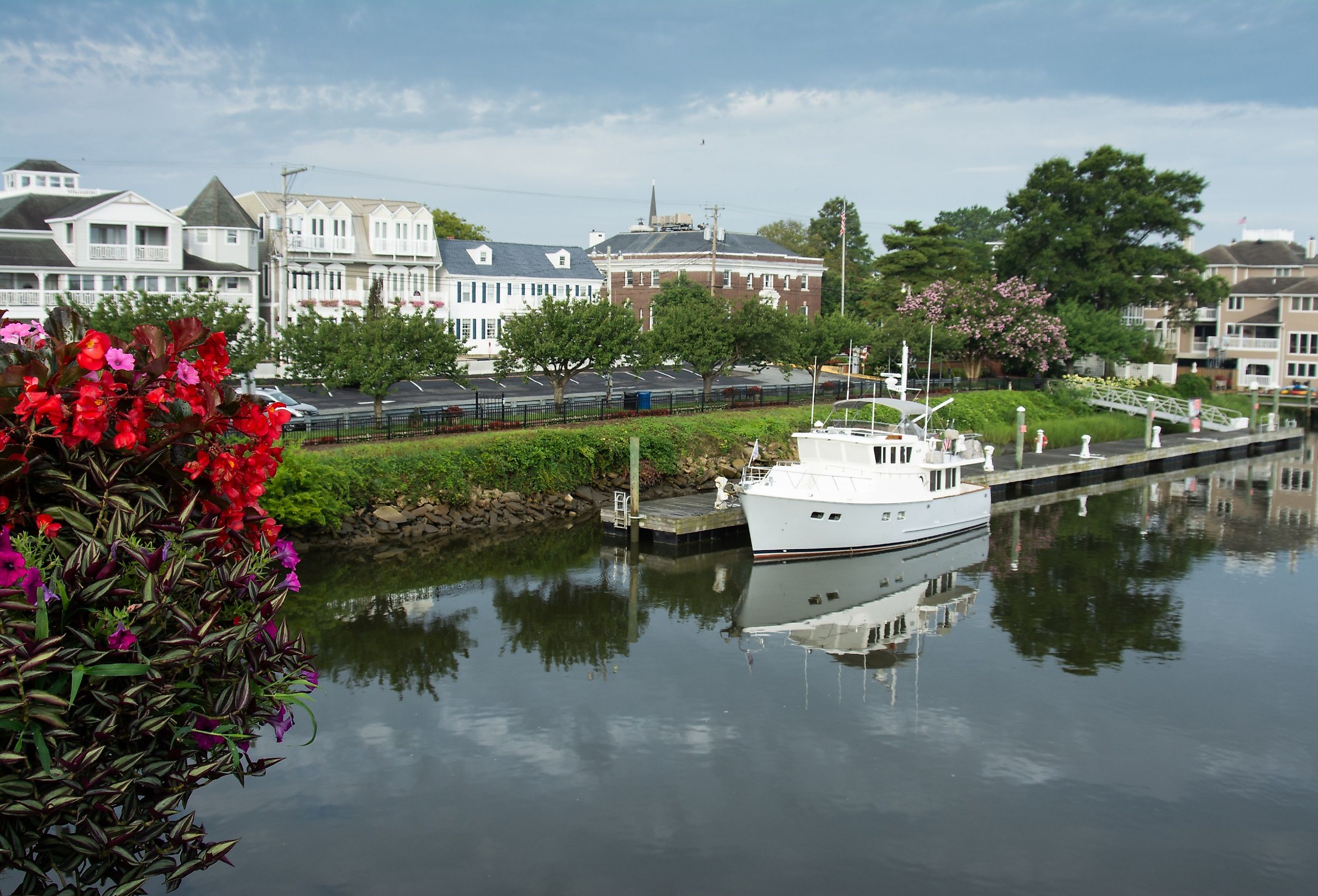 View of downtown Lewes, Deleware from bridge with canal.